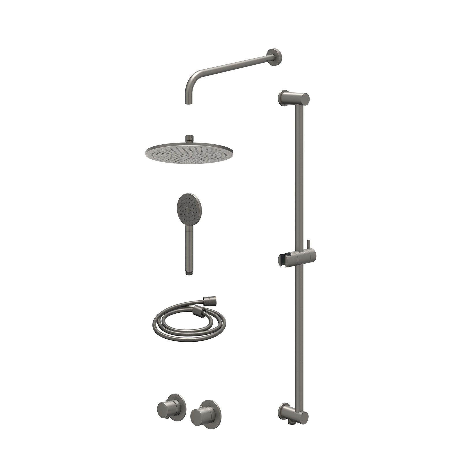 IVY Bond Regendoucheset inbouw symmetry 2-weg - 25cm medium - wandarm 40cm - glijstang - satin spray - excl. inbouwbox - Geborsteld metal black