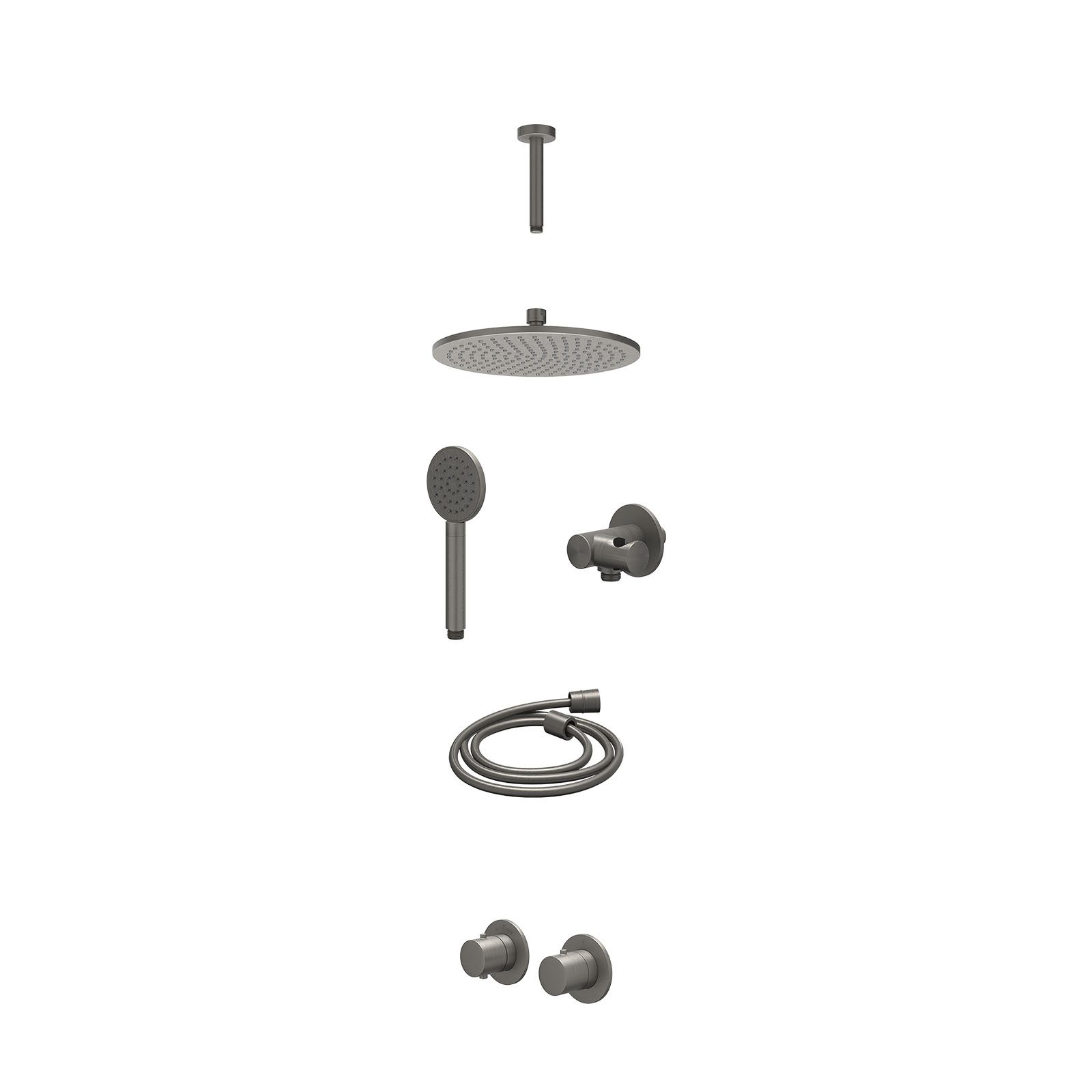 IVY Bond Regendoucheset inbouw symmetry 2-weg - 25cm medium - plafond 15cm - verstelbare steun - satin spray - excl. inbouwbox - Geborsteld metal black