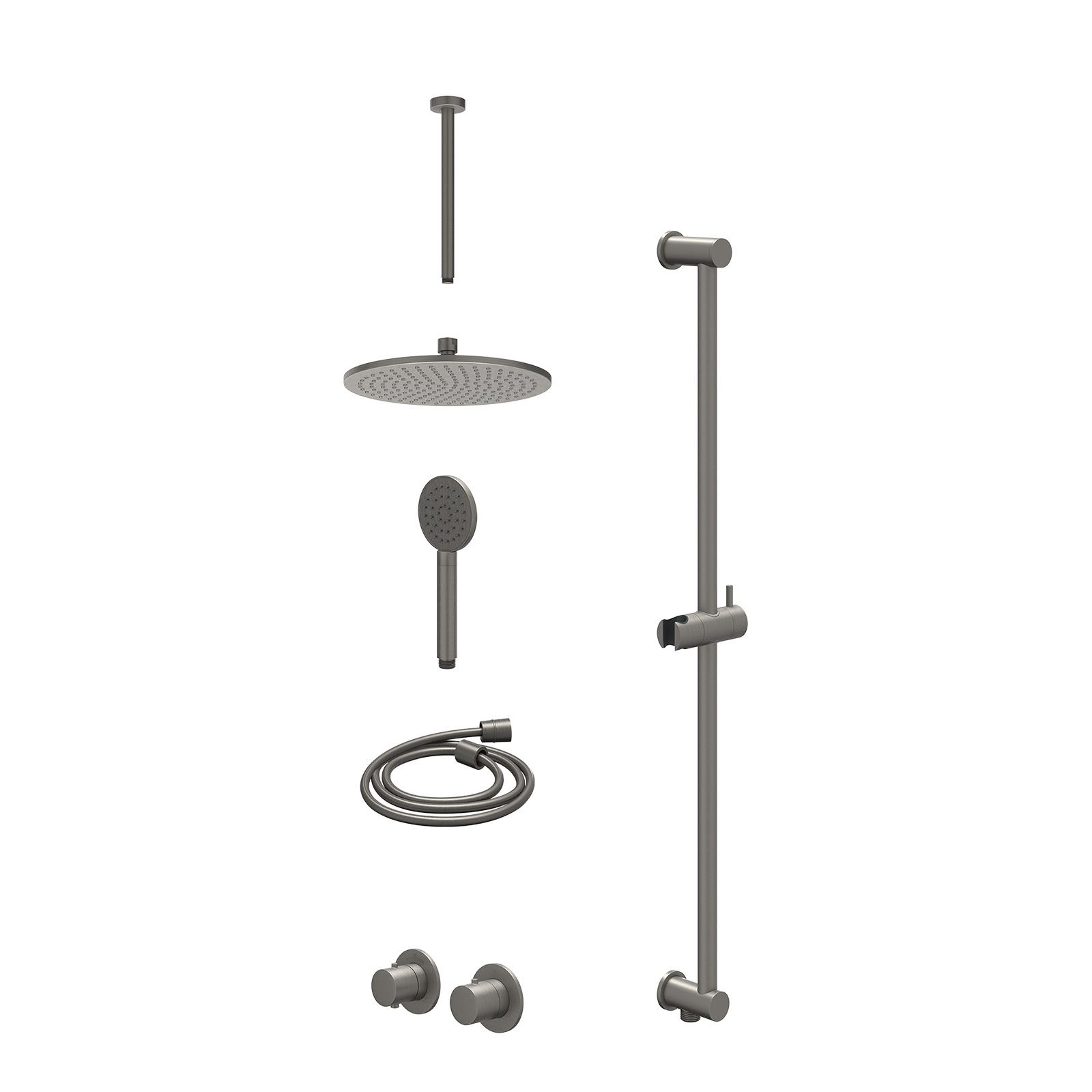 IVY Bond Regendoucheset inbouw symmetry 2-weg - 25cm medium - plafond 30cm - glijstang - satin spray - excl. inbouwbox - Geborsteld metal black