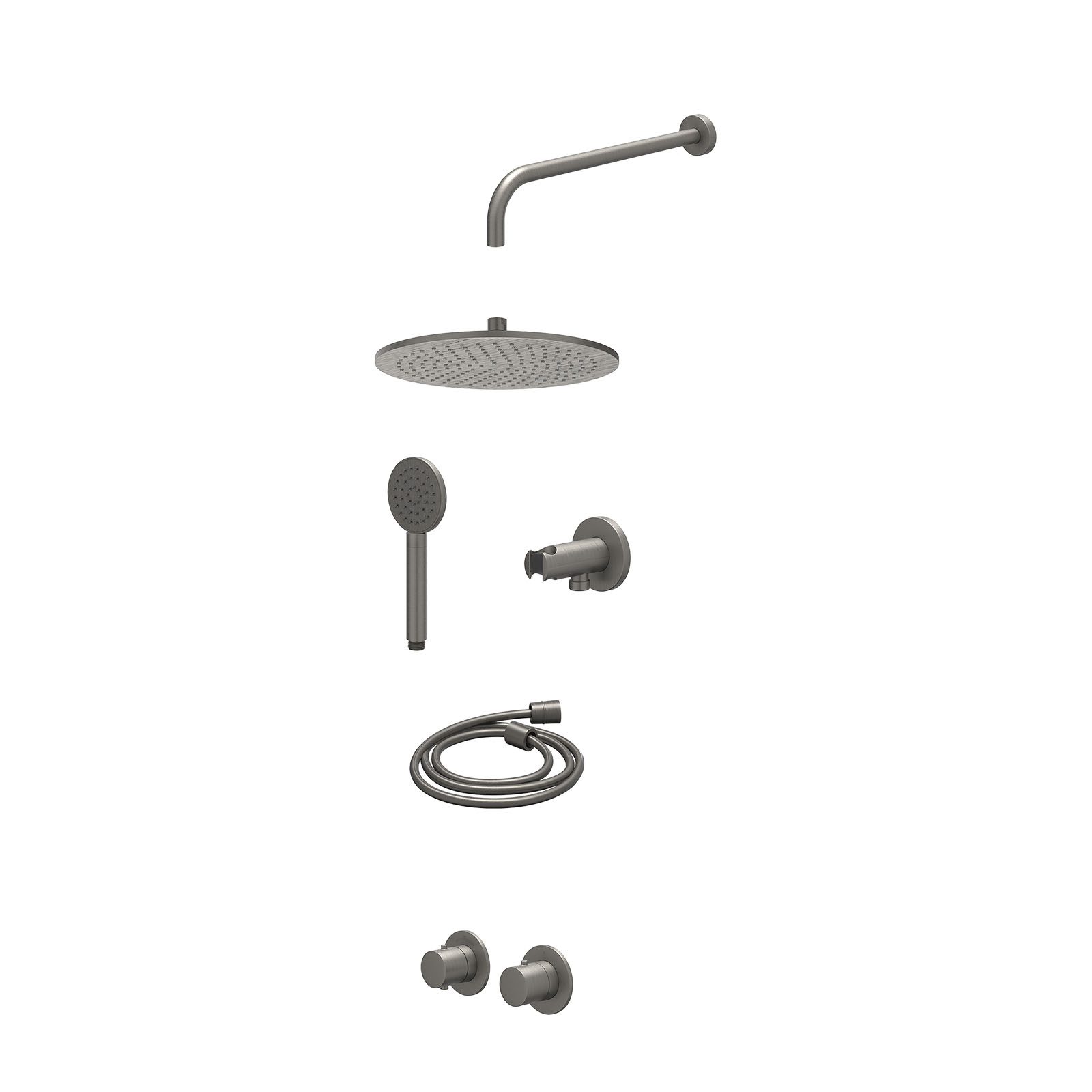 IVY Bond Regendoucheset inbouw symmetry 2-weg - 30cm medium - wandarm 40cm - wandhouder - satin spray - excl. inbouwbox - Geborsteld metal black