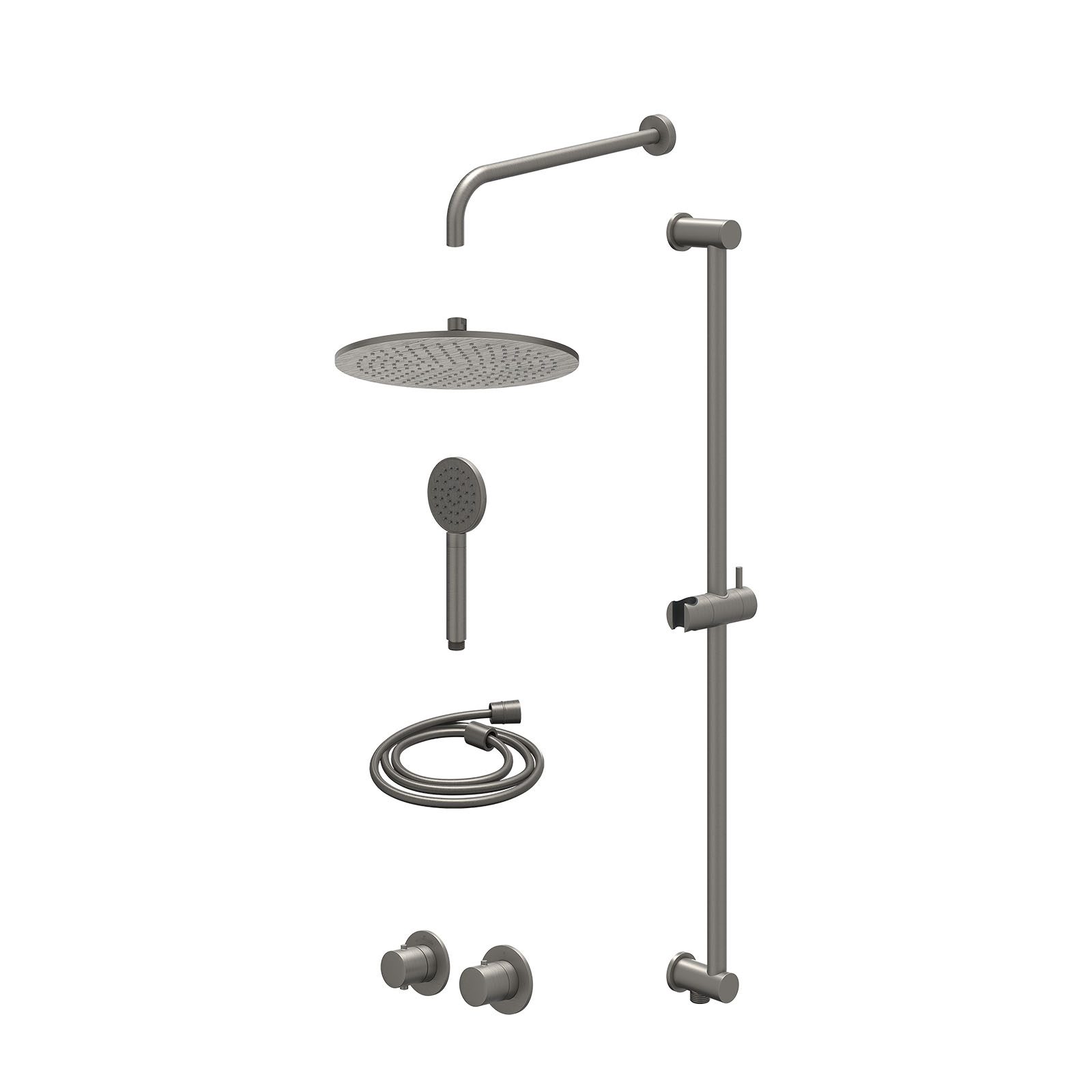 IVY Bond Regendoucheset inbouw symmetry 2-weg - 30cm medium - wandarm 40cm - glijstang - satin spray - excl. inbouwbox - Geborsteld metal black