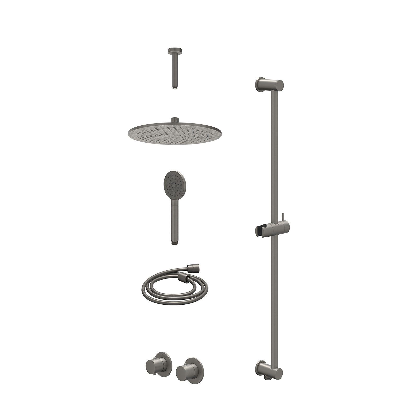 IVY Bond Regendoucheset inbouw symmetry 2-weg - 30cm medium - plafond 15cm - glijstang - satin spray - excl. inbouwbox - Geborsteld metal black