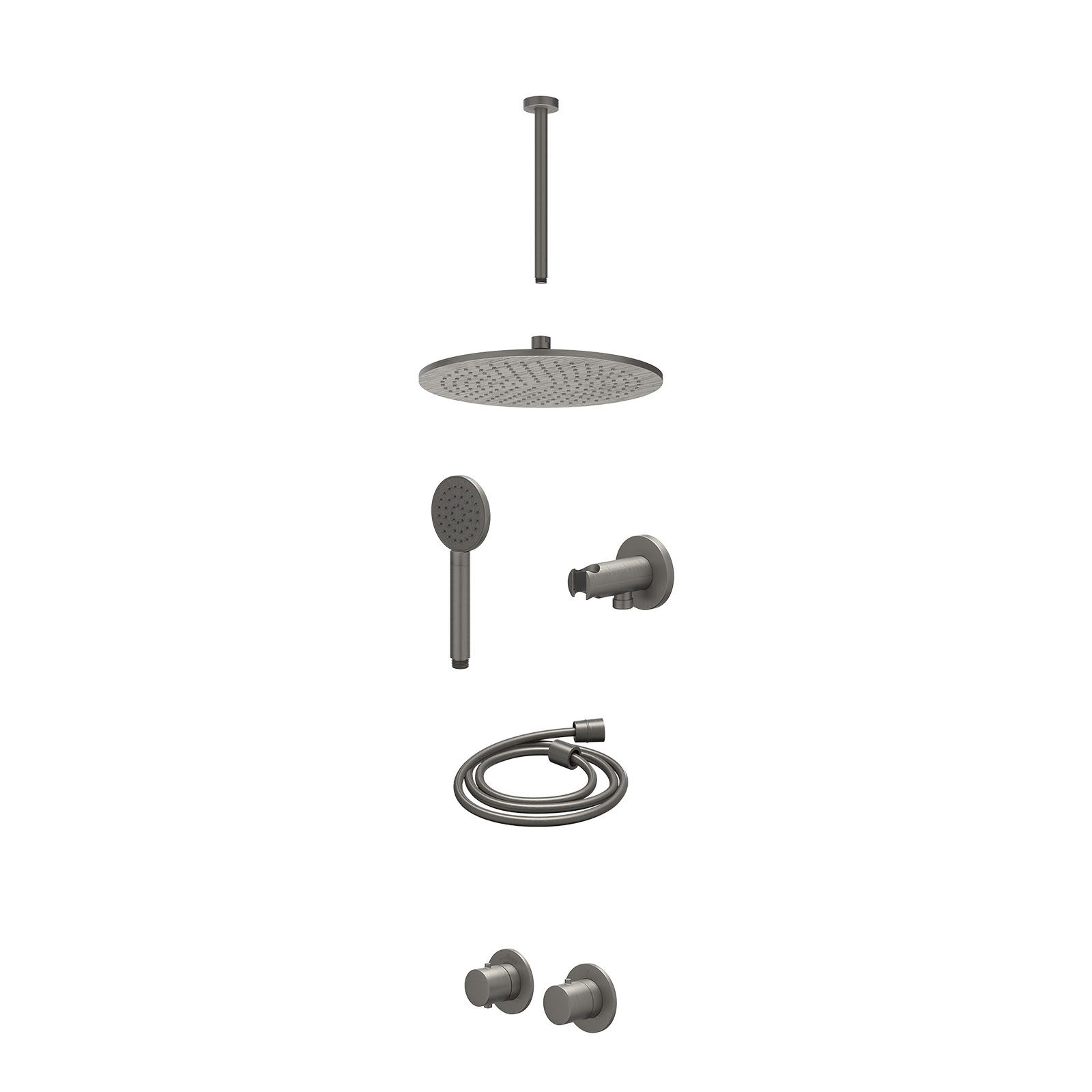 IVY Bond Regendoucheset inbouw symmetry 2-weg - 30cm medium - plafond 30cm - wandhouder - satin spray - excl. inbouwbox - Geborsteld metal black