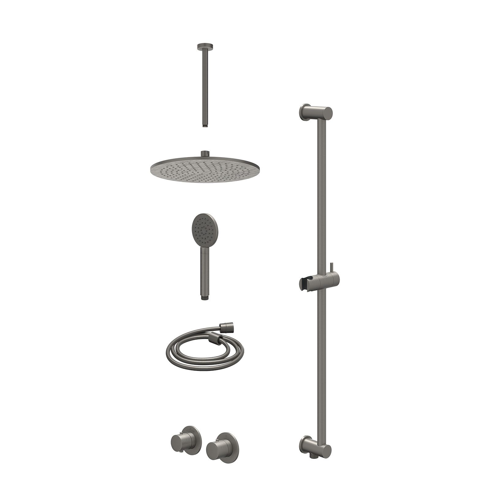 IVY Bond Regendoucheset inbouw symmetry 2-weg - 30cm medium - plafond 30cm - glijstang - satin spray - excl. inbouwbox - Geborsteld metal black