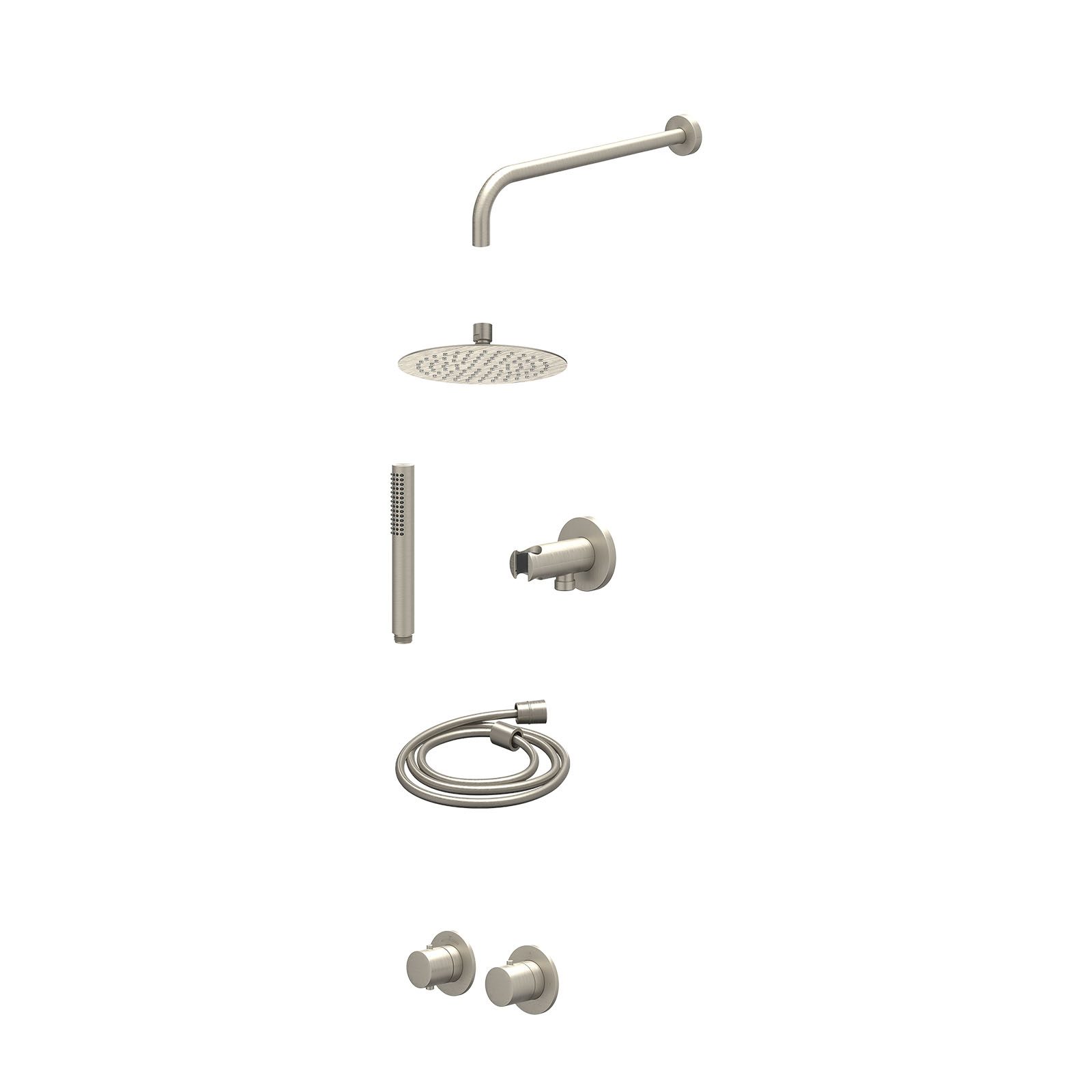 IVY Bond Regendoucheset inbouw symmetry 2-weg - 20cm slim - wandarm 40cm - wandhouder - staafhanddouche - excl. inbouwbox - Geborsteld nickel