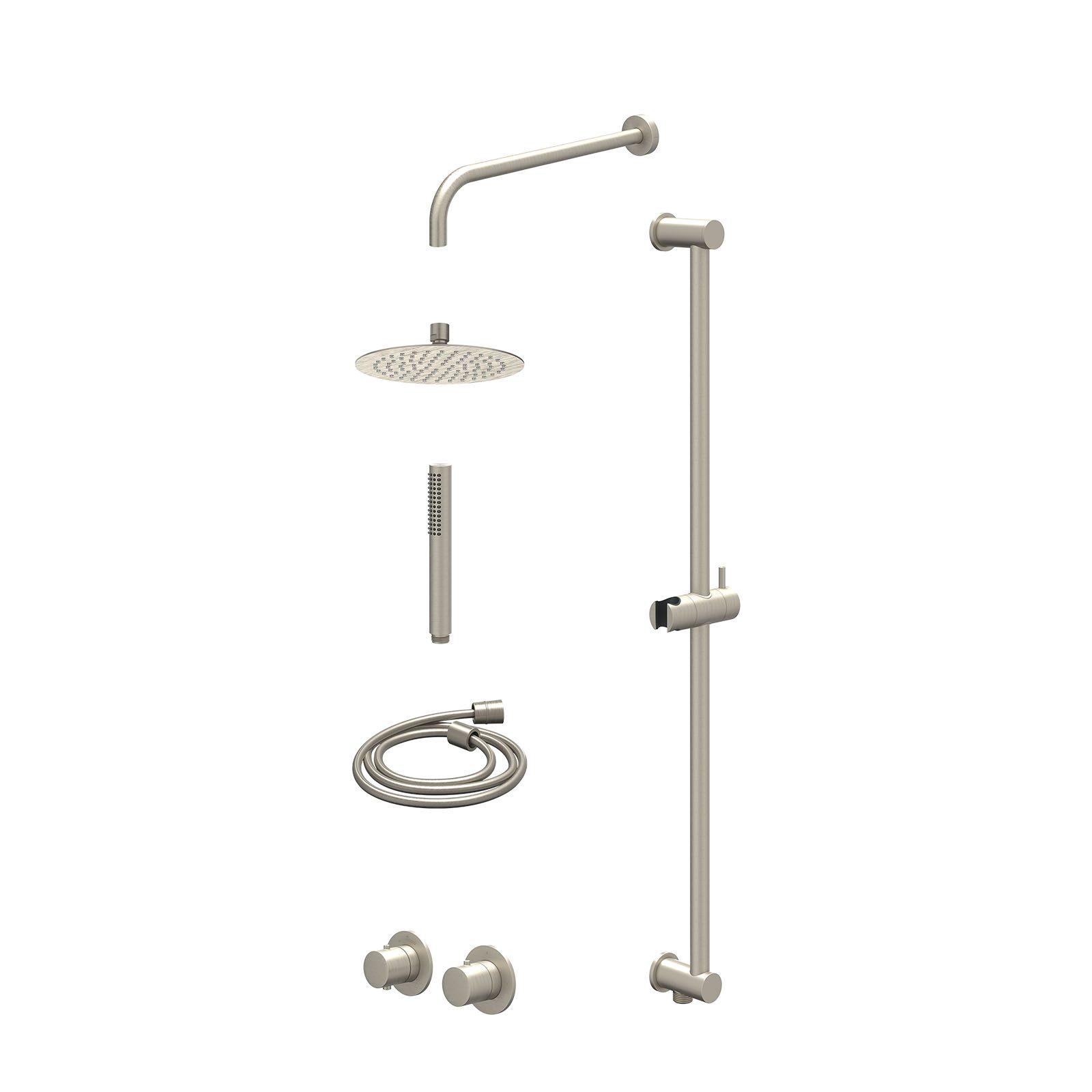 IVY Bond Regendoucheset inbouw symmetry 2-weg - 20cm slim - wandarm 40cm - glijstang - staafhanddouche - excl. inbouwbox - Geborsteld nickel