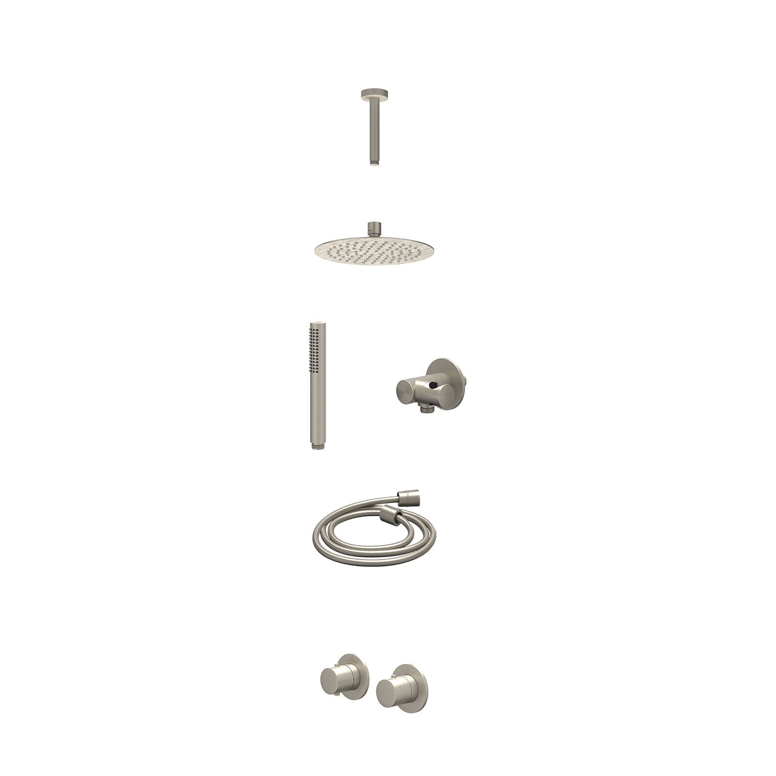 IVY Bond Regendoucheset inbouw symmetry 2-weg - 20cm slim - plafond 15cm - verstelbare steun - staafhanddouche - excl. inbouwbox - Geborsteld nickel