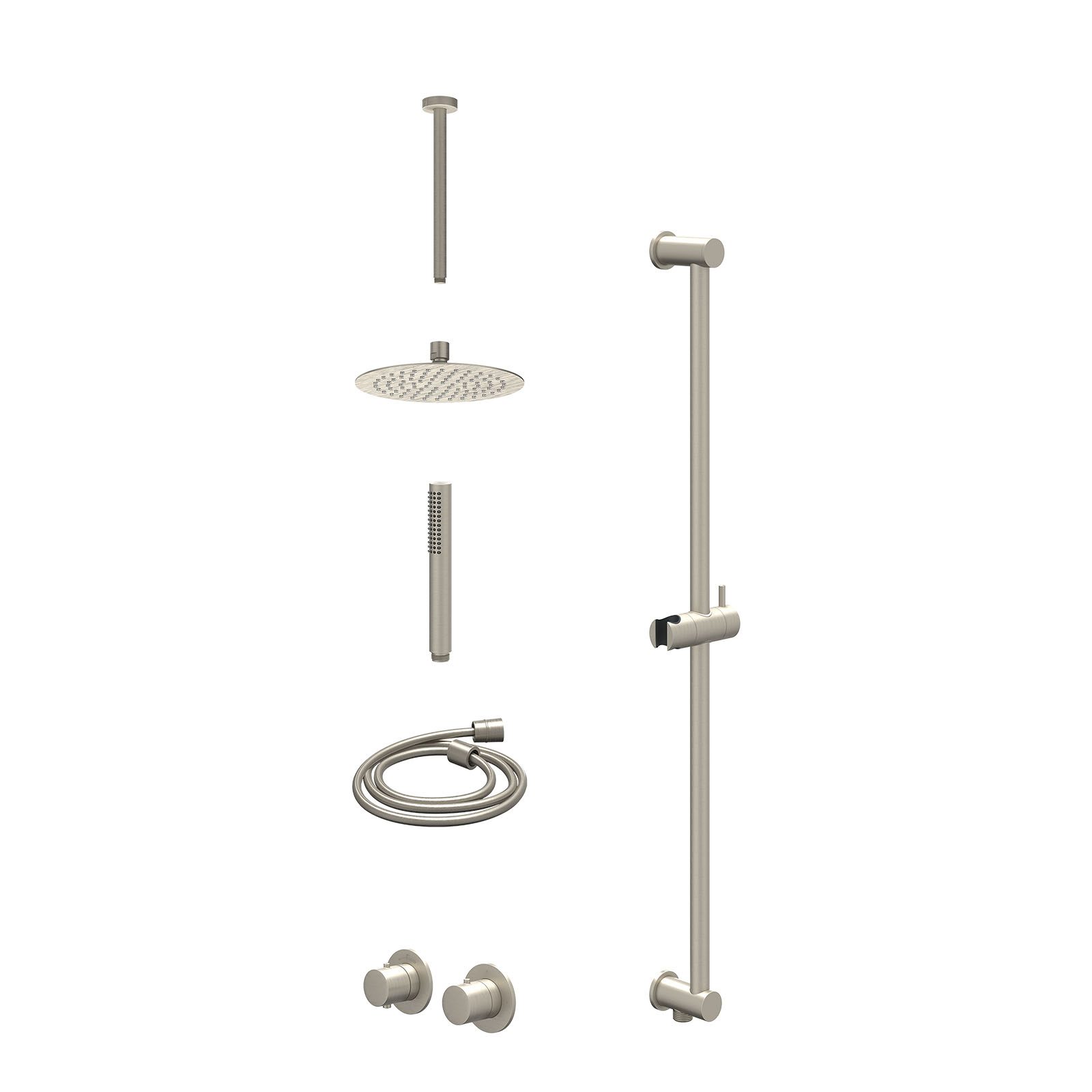 IVY Bond Regendoucheset inbouw symmetry 2-weg - 20cm slim - plafond 30cm - glijstang - staafhanddouche - excl. inbouwbox - Geborsteld nickel