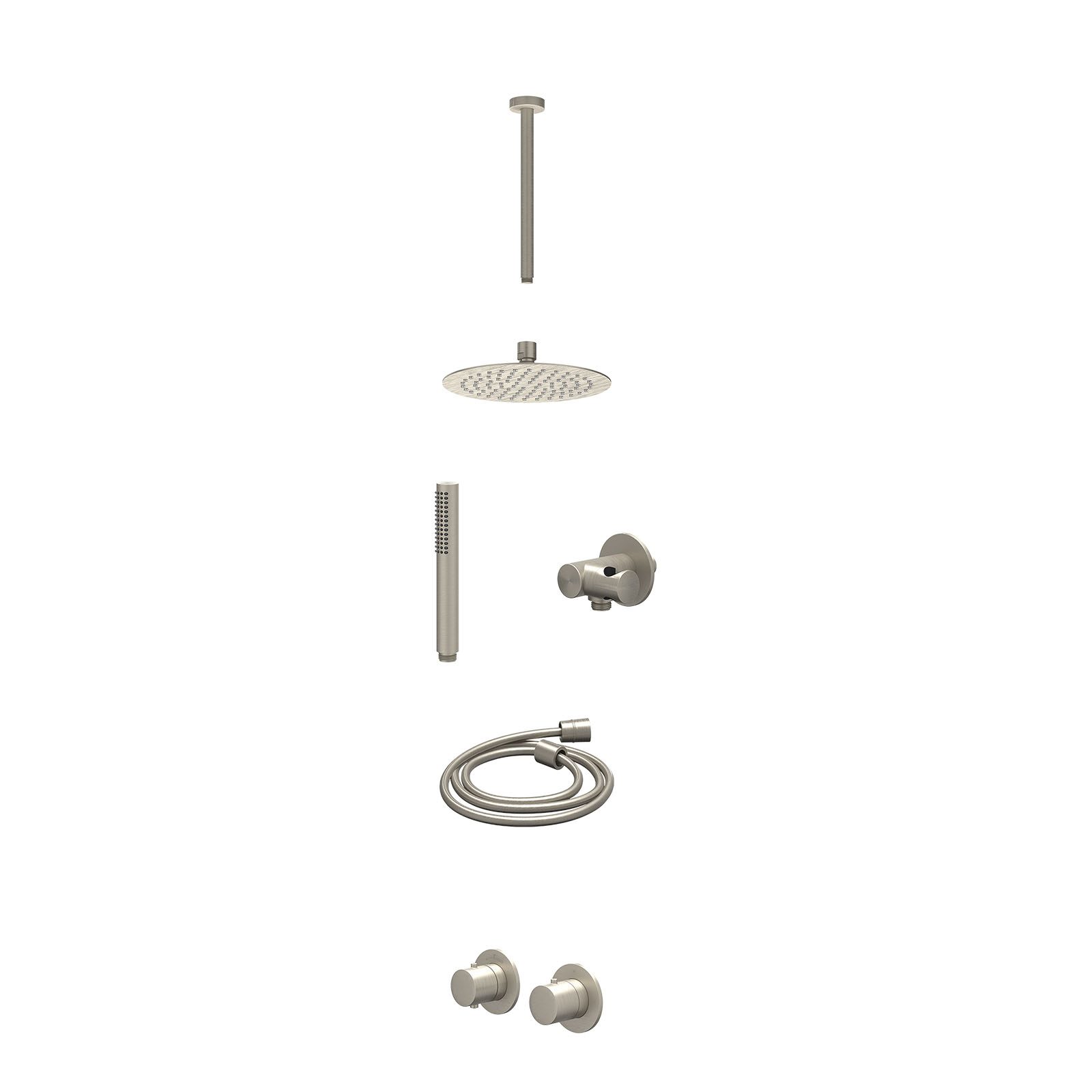 IVY Bond Regendoucheset inbouw symmetry 2-weg - 20cm slim - plafond 30cm - verstelbare steun - staafhanddouche - excl. inbouwbox - Geborsteld nickel