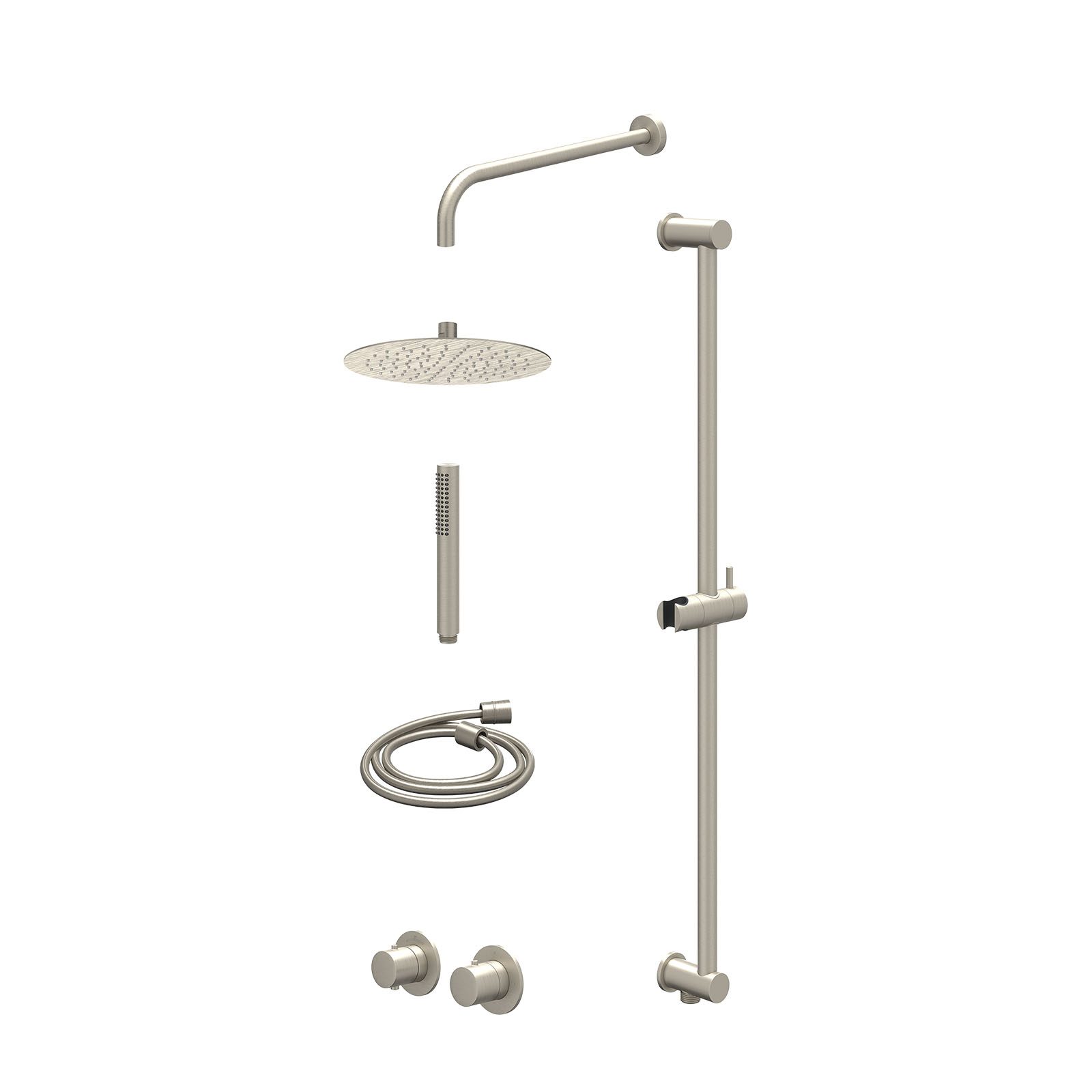 IVY Bond Regendoucheset inbouw symmetry 2-weg - 25cm slim - wandarm 40cm - glijstang - staafhanddouche - excl. inbouwbox - Geborsteld nickel