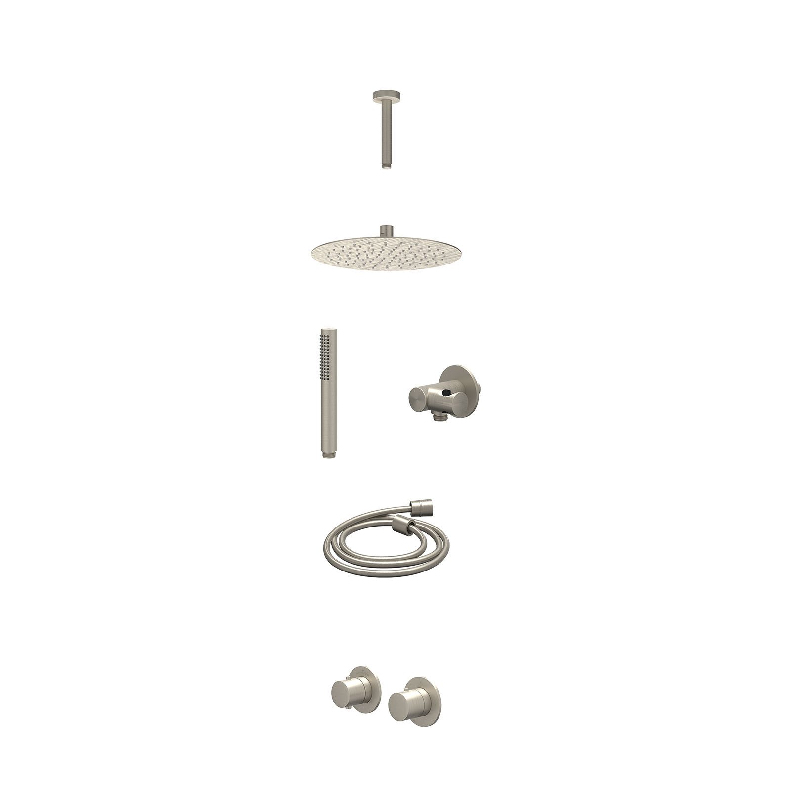 IVY Bond Regendoucheset inbouw symmetry 2-weg - 25cm slim - plafond 15cm - verstelbare steun - staafhanddouche - excl. inbouwbox - Geborsteld nickel