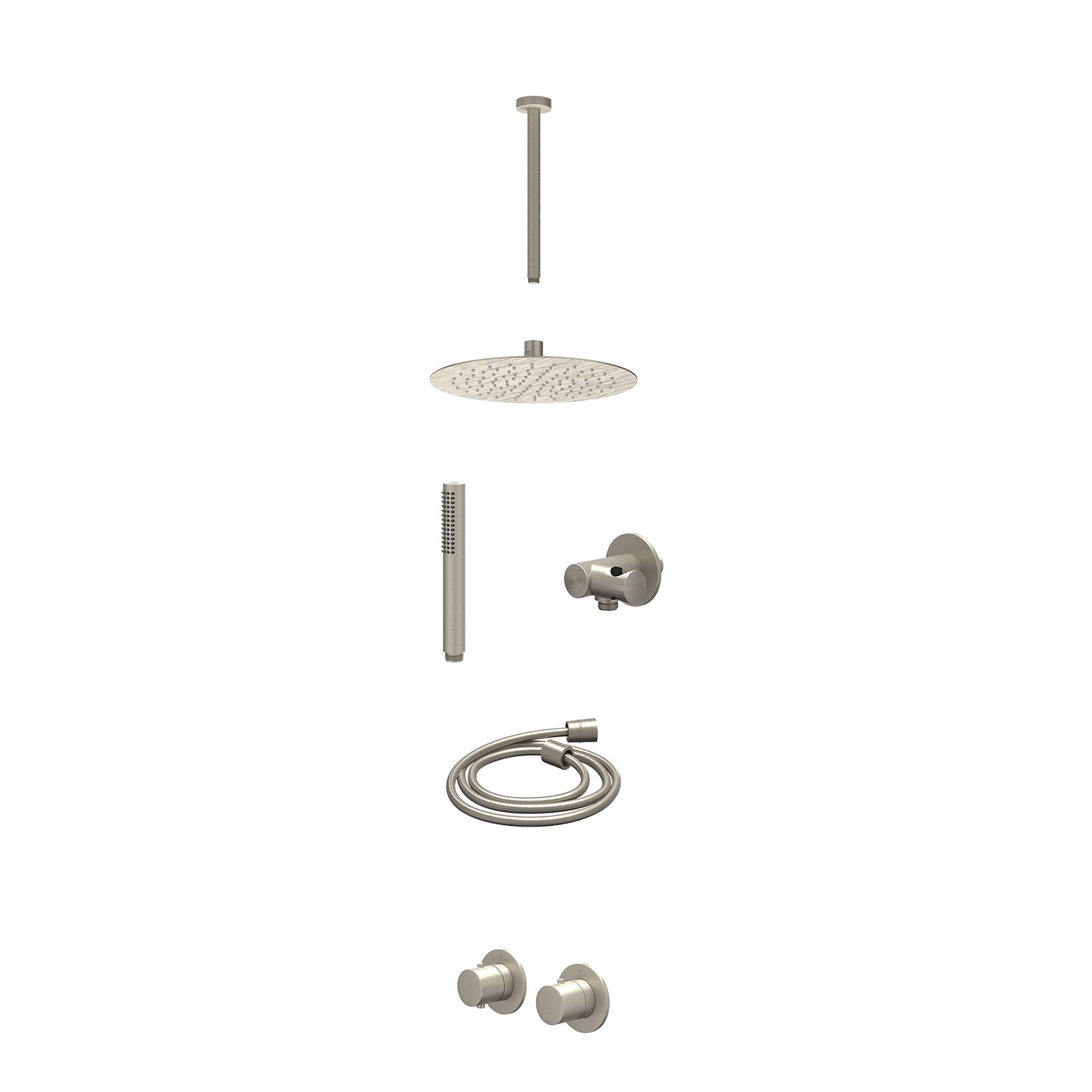 IVY Bond Regendoucheset inbouw symmetry 2-weg - 25cm slim - plafond 30cm - verstelbare steun - staafhanddouche - excl. inbouwbox - Geborsteld nickel