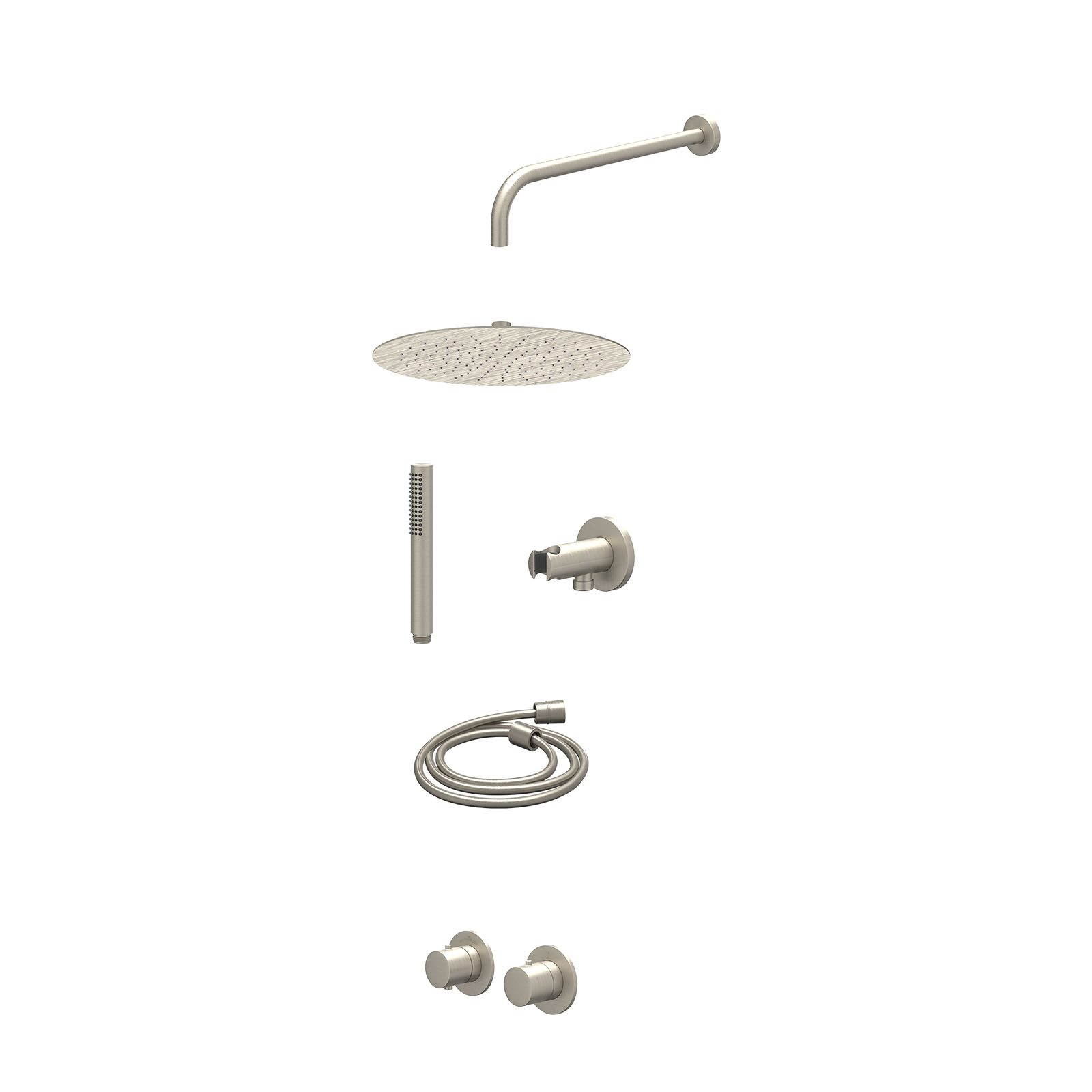 IVY Bond Regendoucheset inbouw symmetry 2-weg - 30cm slim - wandarm 40cm - wandhouder - staafhanddouche - excl. inbouwbox - Geborsteld nickel