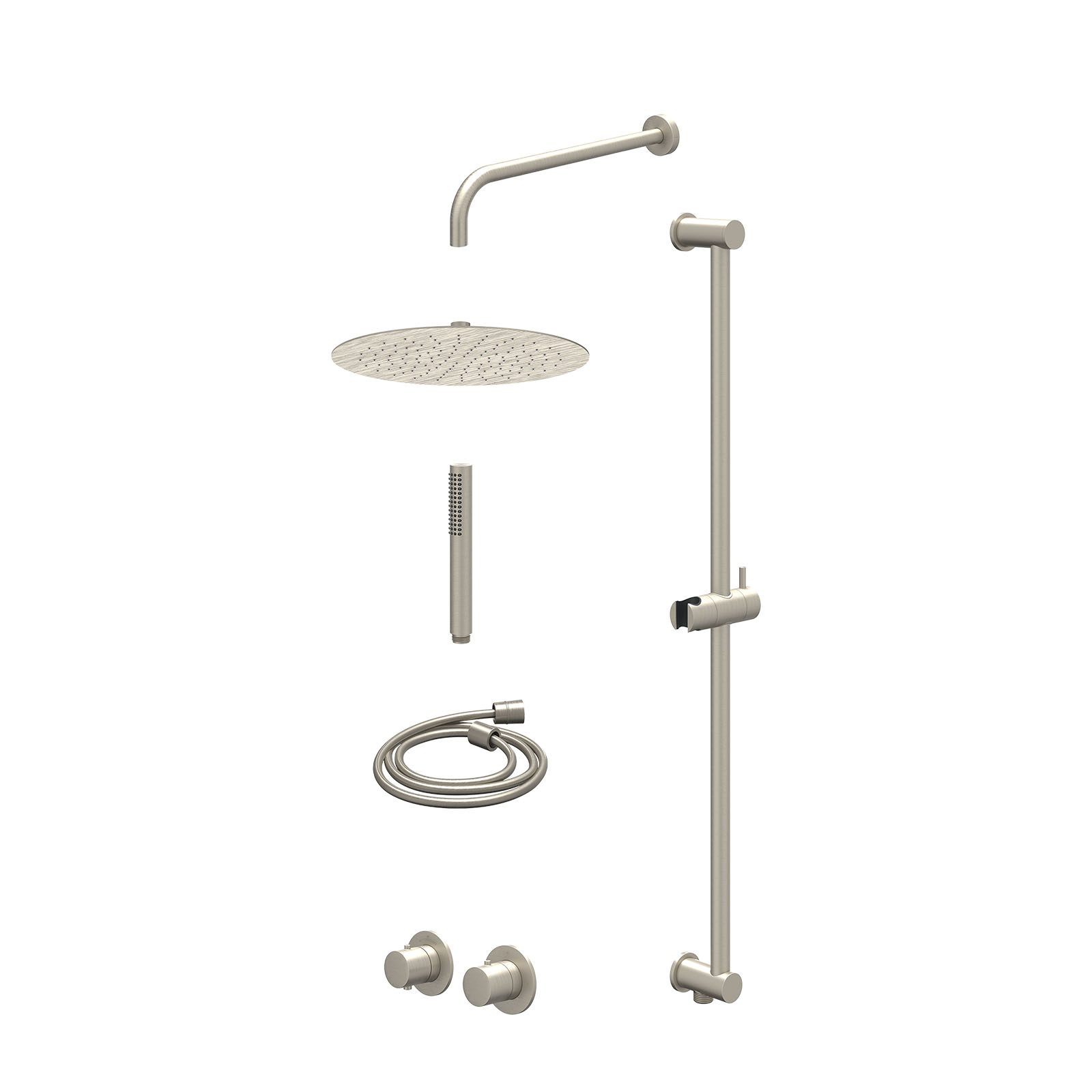 IVY Bond Regendoucheset inbouw symmetry 2-weg - 30cm slim - wandarm 40cm - glijstang - staafhanddouche - excl. inbouwbox - Geborsteld nickel