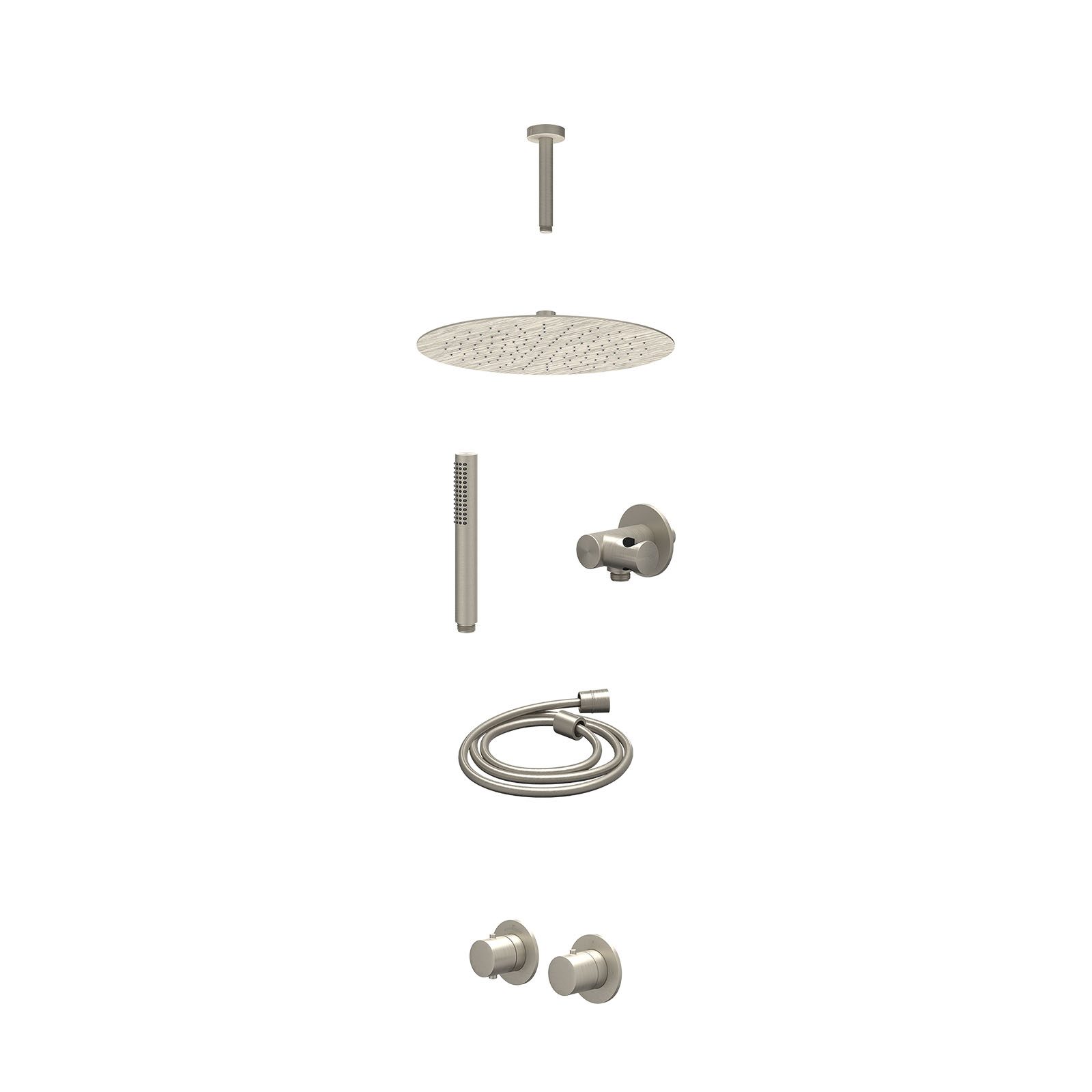 IVY Bond Regendoucheset inbouw symmetry 2-weg - 30cm slim - plafond 15cm - verstelbare steun - staafhanddouche - excl. inbouwbox - Geborsteld nickel