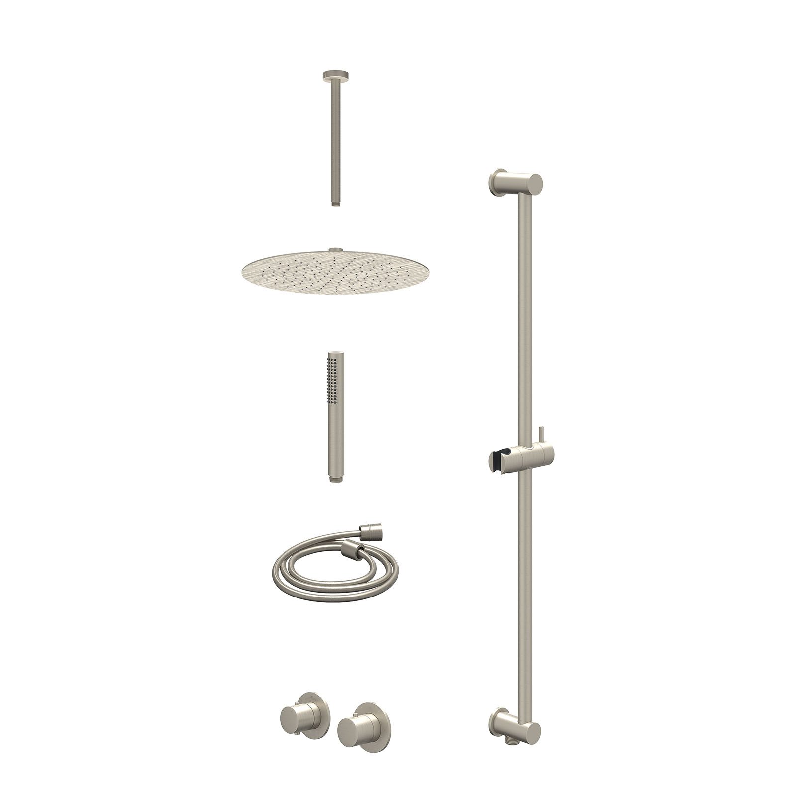 IVY Bond Regendoucheset inbouw symmetry 2-weg - 30cm slim - plafond 30cm - glijstang - staafhanddouche - excl. inbouwbox - Geborsteld nickel
