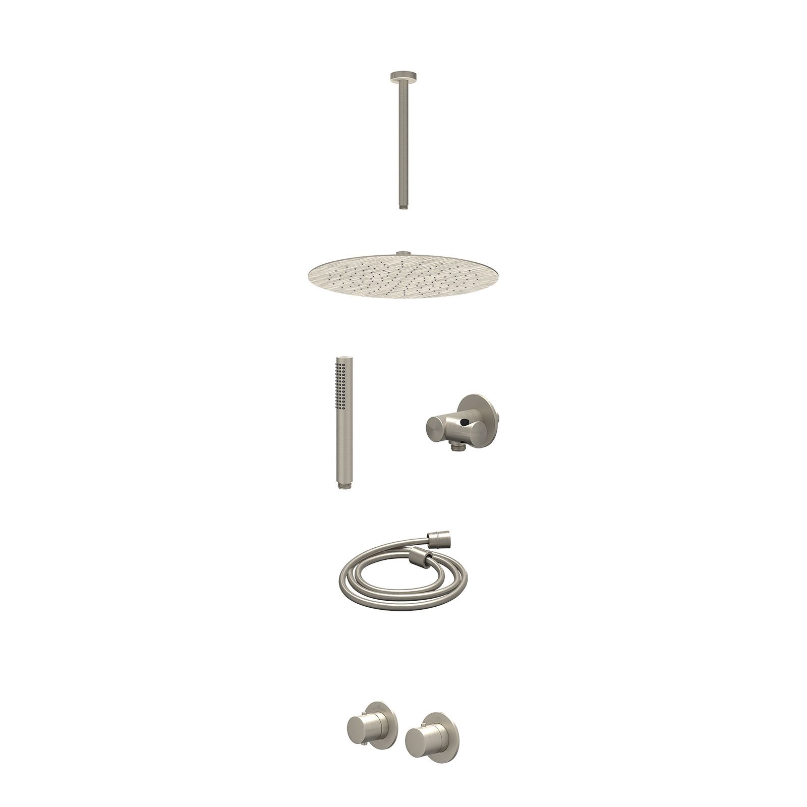 IVY Bond Regendoucheset inbouw symmetry 2-weg - 30cm slim - plafond 30cm - verstelbare steun - staafhanddouche - excl. inbouwbox - Geborsteld nickel