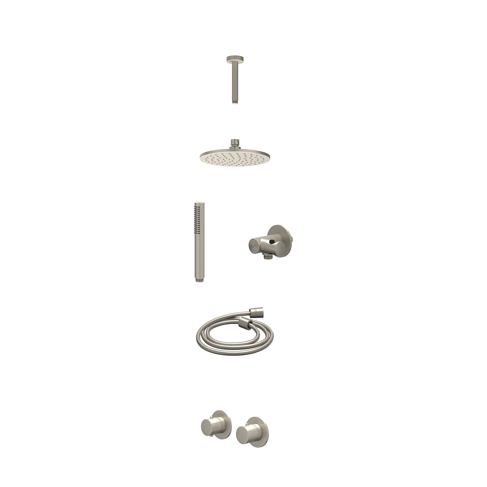 IVY Bond Regendoucheset inbouw symmetry 2-weg - 20cm medium - plafond 15cm - verstelbare steun - staafhanddouche - excl. inbouwbox - Geborsteld nickel