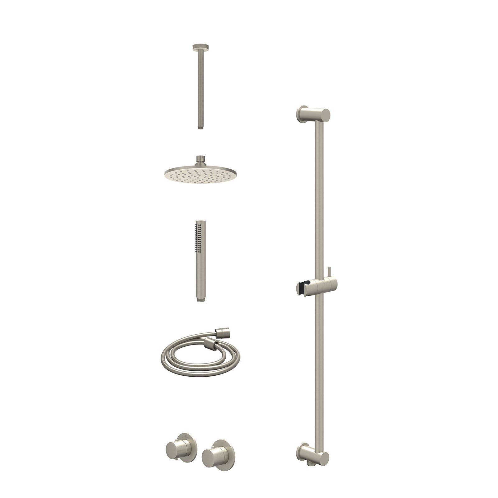 IVY Bond Regendoucheset inbouw symmetry 2-weg - 20cm medium - plafond 30cm - glijstang - staafhanddouche - excl. inbouwbox - Geborsteld nickel