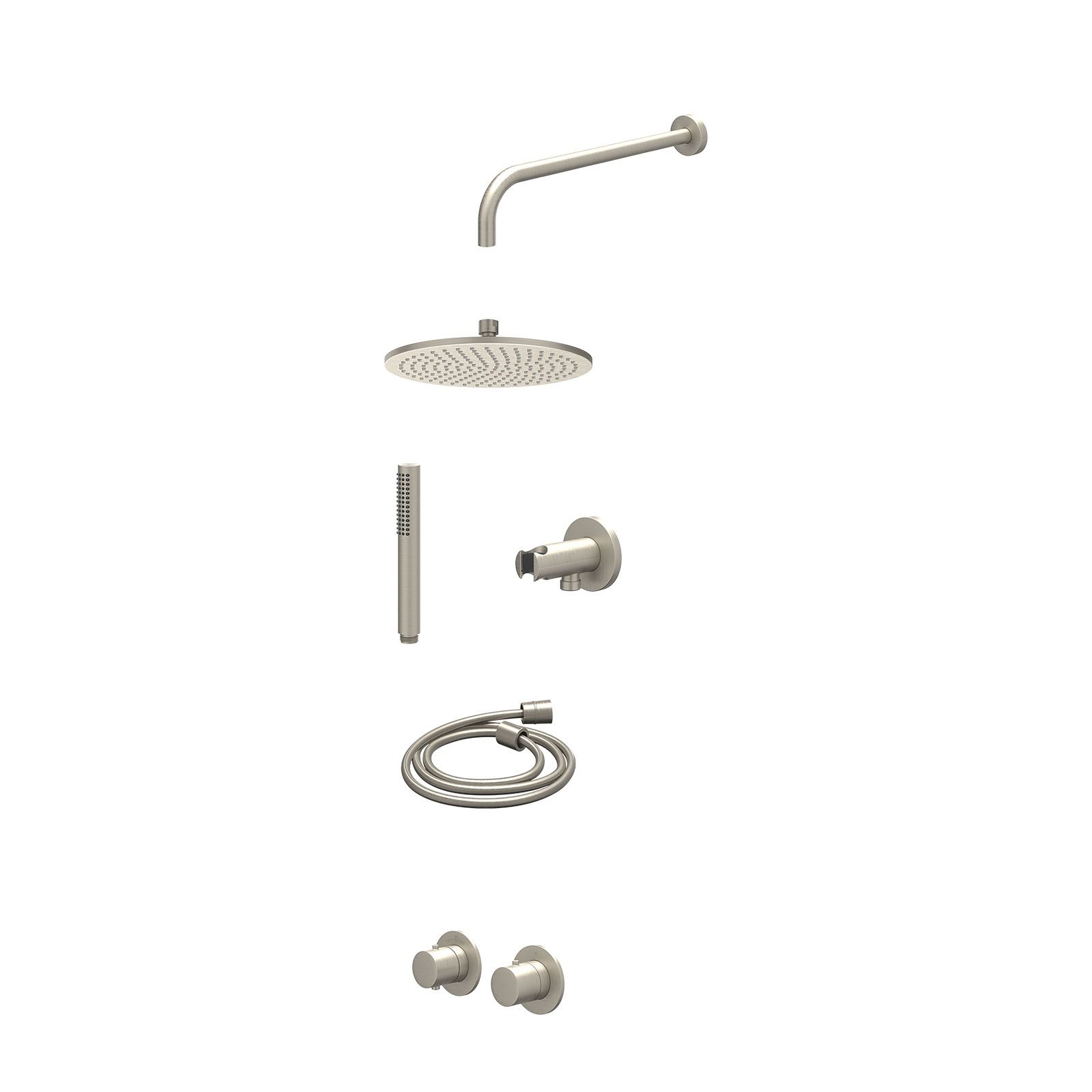 IVY Bond Regendoucheset inbouw symmetry 2-weg - 25cm medium - wandarm 40cm - wandhouder - staafhanddouche - excl. inbouwbox - Geborsteld nickel