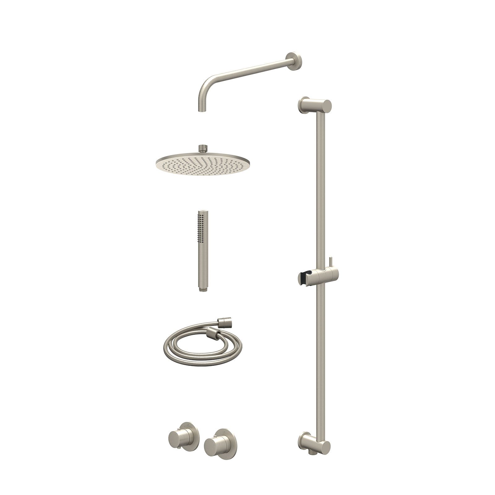 IVY Bond Regendoucheset inbouw symmetry 2-weg - 25cm medium - wandarm 40cm - glijstang - staafhanddouche - excl. inbouwbox - Geborsteld nickel