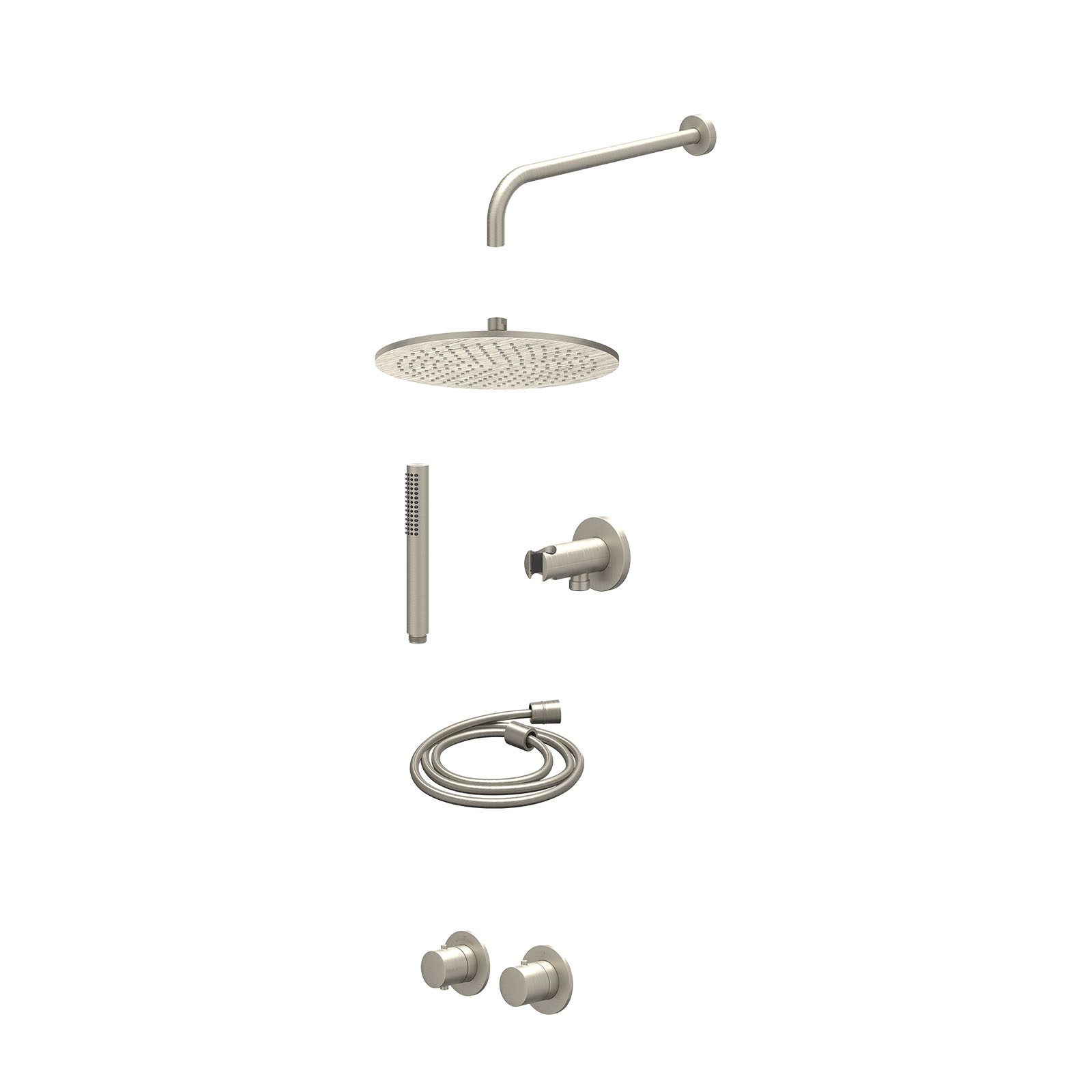 IVY Bond Regendoucheset inbouw symmetry 2-weg - 30cm medium - wandarm 40cm - wandhouder - staafhanddouche - excl. inbouwbox - Geborsteld nickel