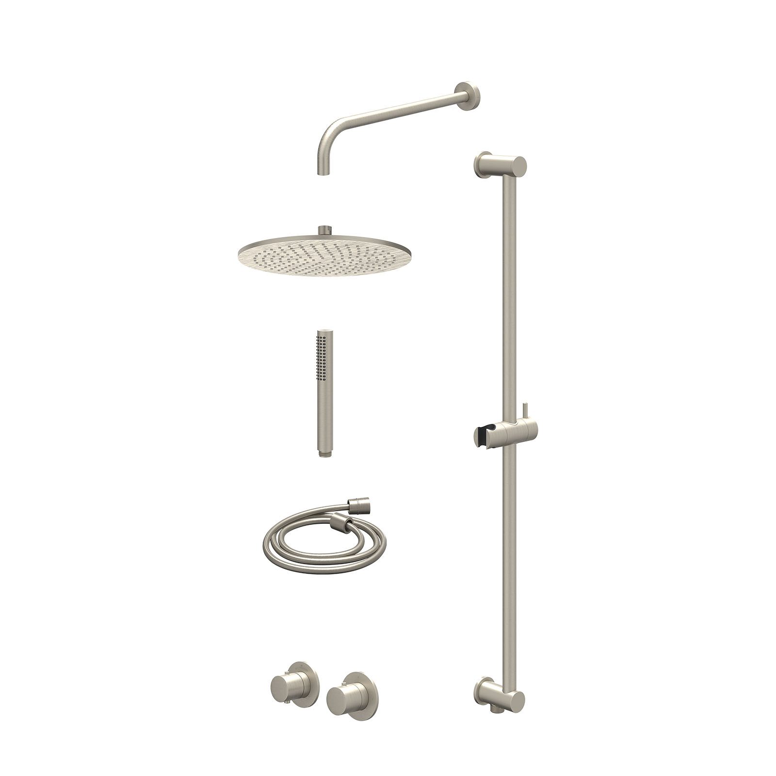 IVY Bond Regendoucheset inbouw symmetry 2-weg - 30cm medium - wandarm 40cm - glijstang - staafhanddouche - excl. inbouwbox - Geborsteld nickel