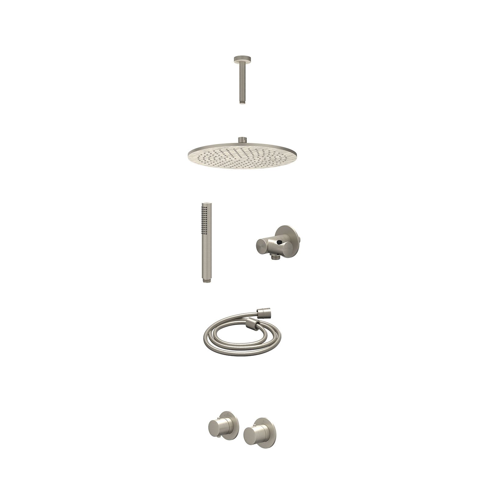 IVY Bond Regendoucheset inbouw symmetry 2-weg - 30cm medium - plafond 15cm - verstelbare steun - staafhanddouche - excl. inbouwbox - Geborsteld nickel