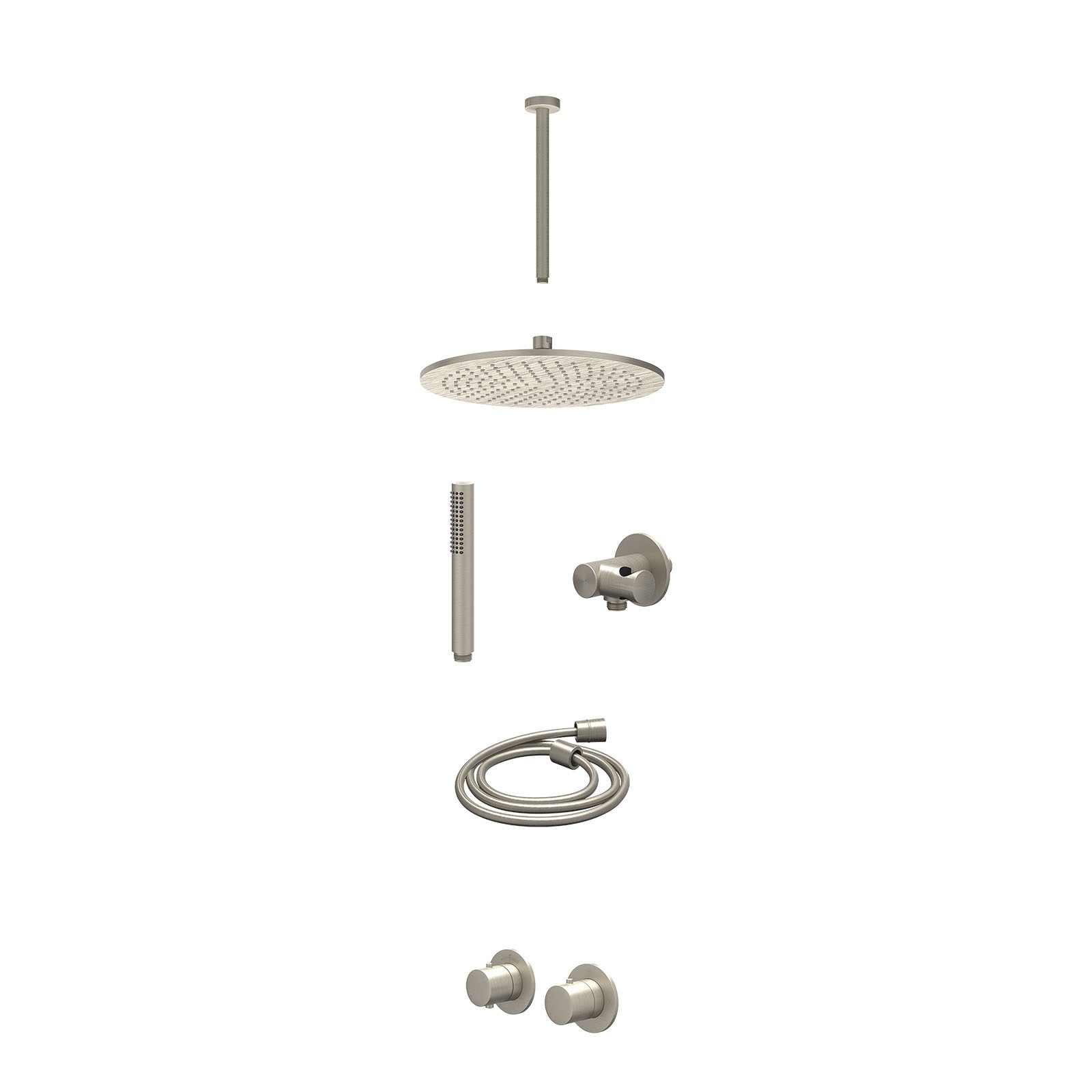 IVY Bond Regendoucheset inbouw symmetry 2-weg - 30cm medium - plafond 30cm - verstelbare steun - staafhanddouche - excl. inbouwbox - Geborsteld nickel