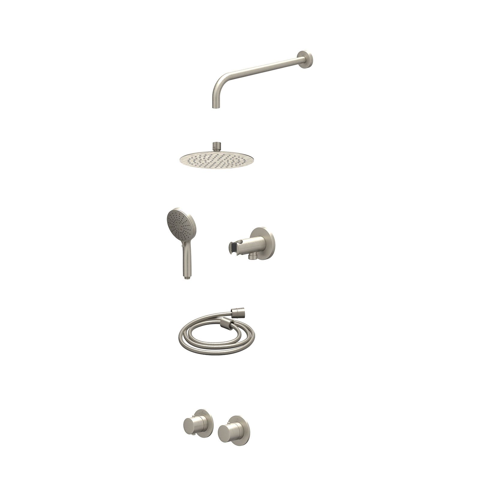 IVY Bond Regendoucheset inbouw symmetry 2-weg - 20cm slim - wandarm 40cm - wandhouder - 3-standen - excl. inbouwbox - Geborsteld nickel
