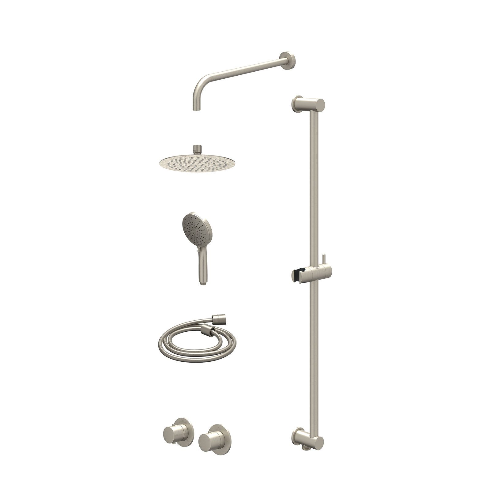 IVY Bond Regendoucheset inbouw symmetry 2-weg - 20cm slim - wandarm 40cm - glijstang - 3-standen - excl. inbouwbox - Geborsteld nickel