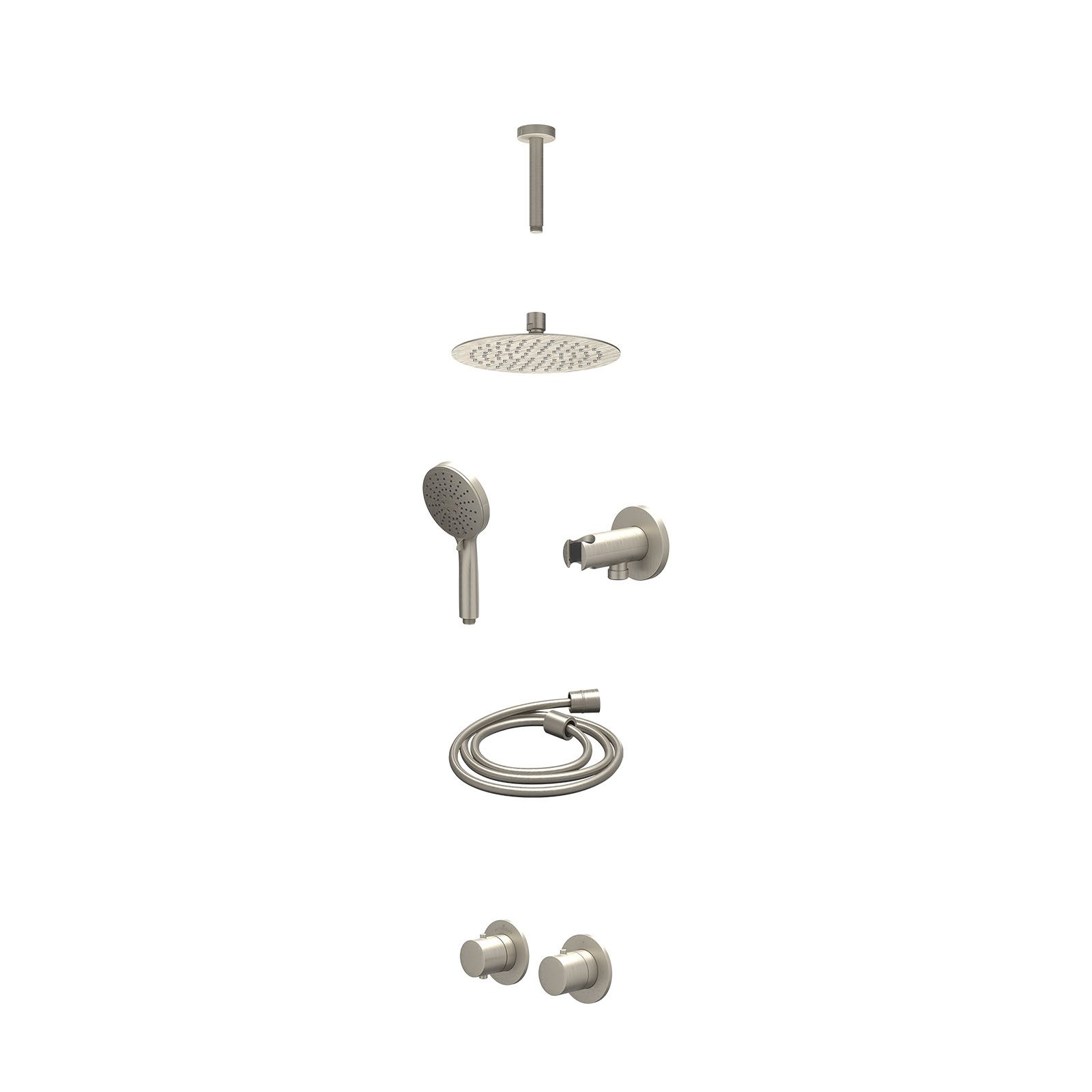 IVY Bond Regendoucheset inbouw symmetry 2-weg - 20cm slim - plafond 15cm - wandhouder - 3-standen - excl. inbouwbox - Geborsteld nickel