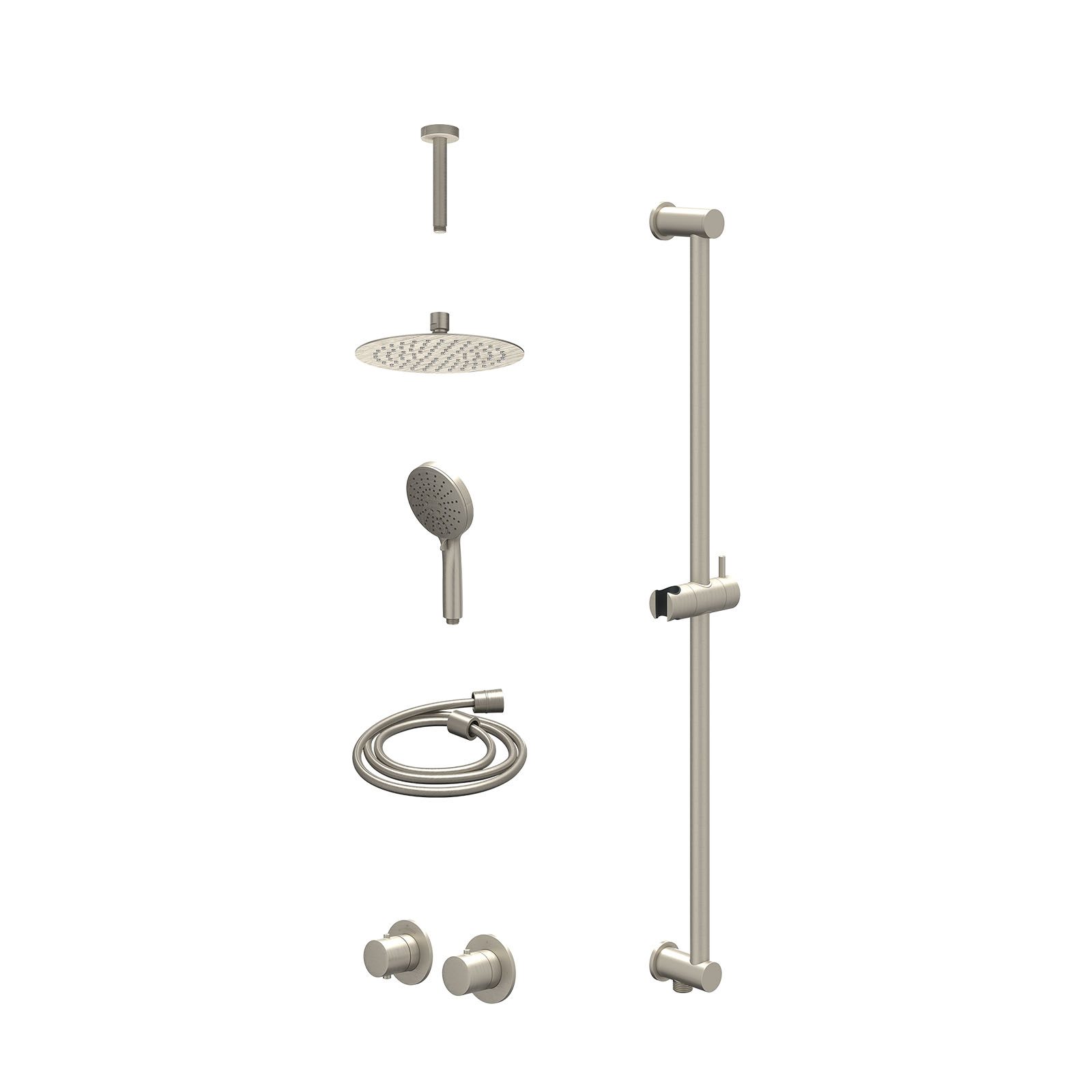 IVY Bond Regendoucheset inbouw symmetry 2-weg - 20cm slim - plafond 15cm - glijstang - 3-standen - excl. inbouwbox - Geborsteld nickel
