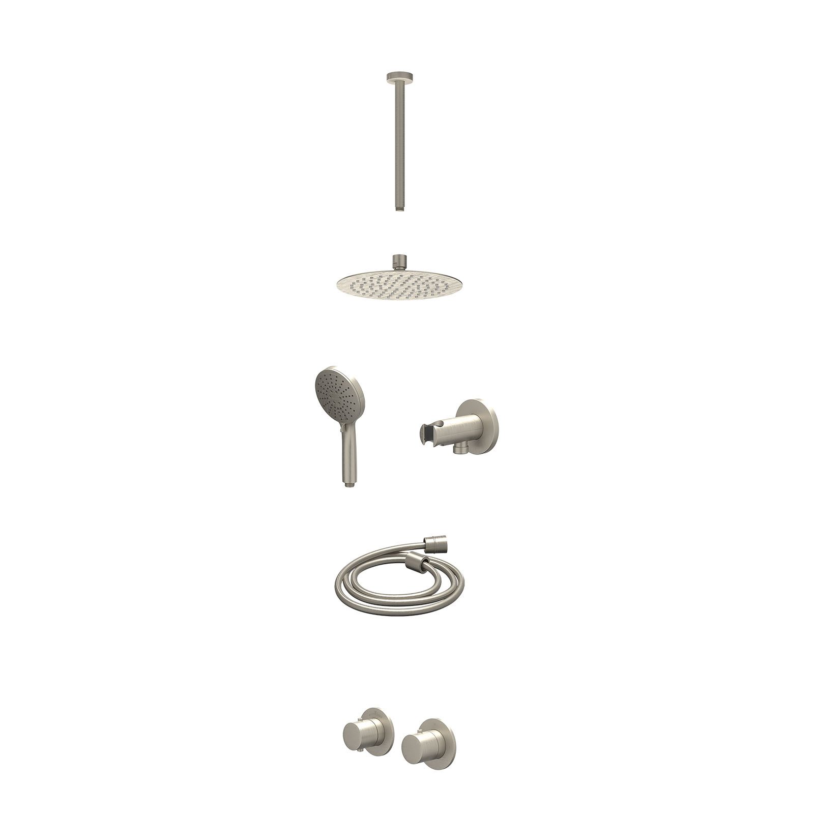 IVY Bond Regendoucheset inbouw symmetry 2-weg - 20cm slim - plafond 30cm - wandhouder - 3-standen - excl. inbouwbox - Geborsteld nickel
