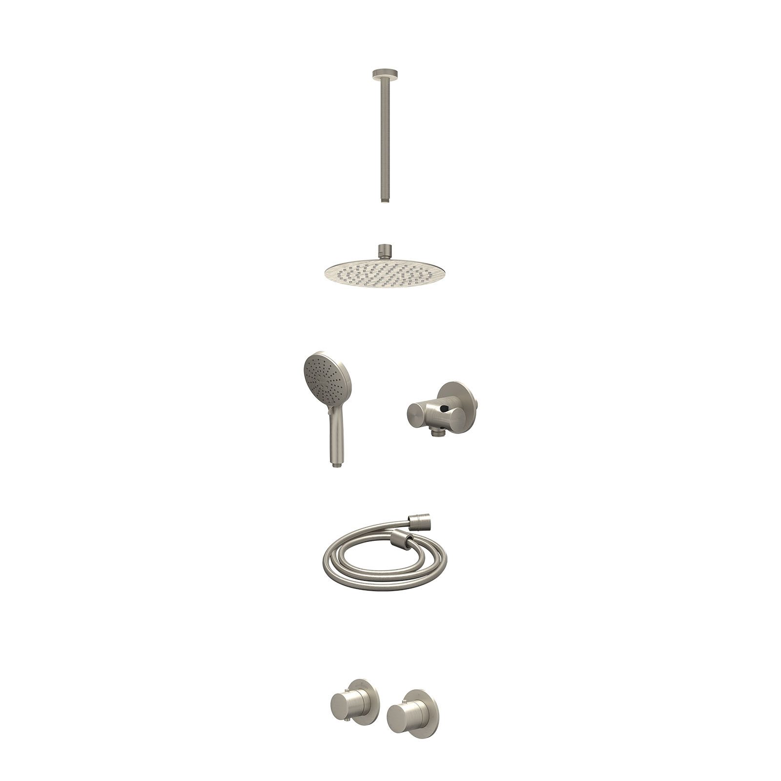 IVY Bond Regendoucheset inbouw symmetry 2-weg - 20cm slim - plafond 30cm - verstelbare steun - 3-standen - excl. inbouwbox - Geborsteld nickel