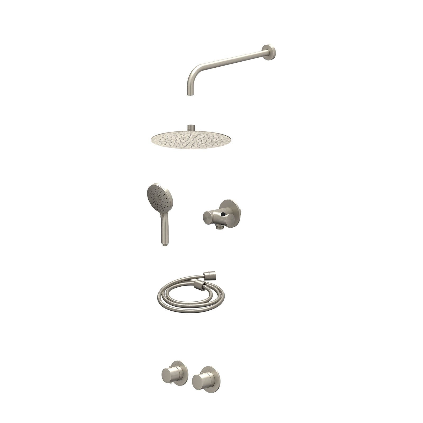 IVY Bond Regendoucheset inbouw symmetry 2-weg - 25cm slim - wandarm 40cm - verstelbare steun - 3-standen - excl. inbouwbox - Geborsteld nickel