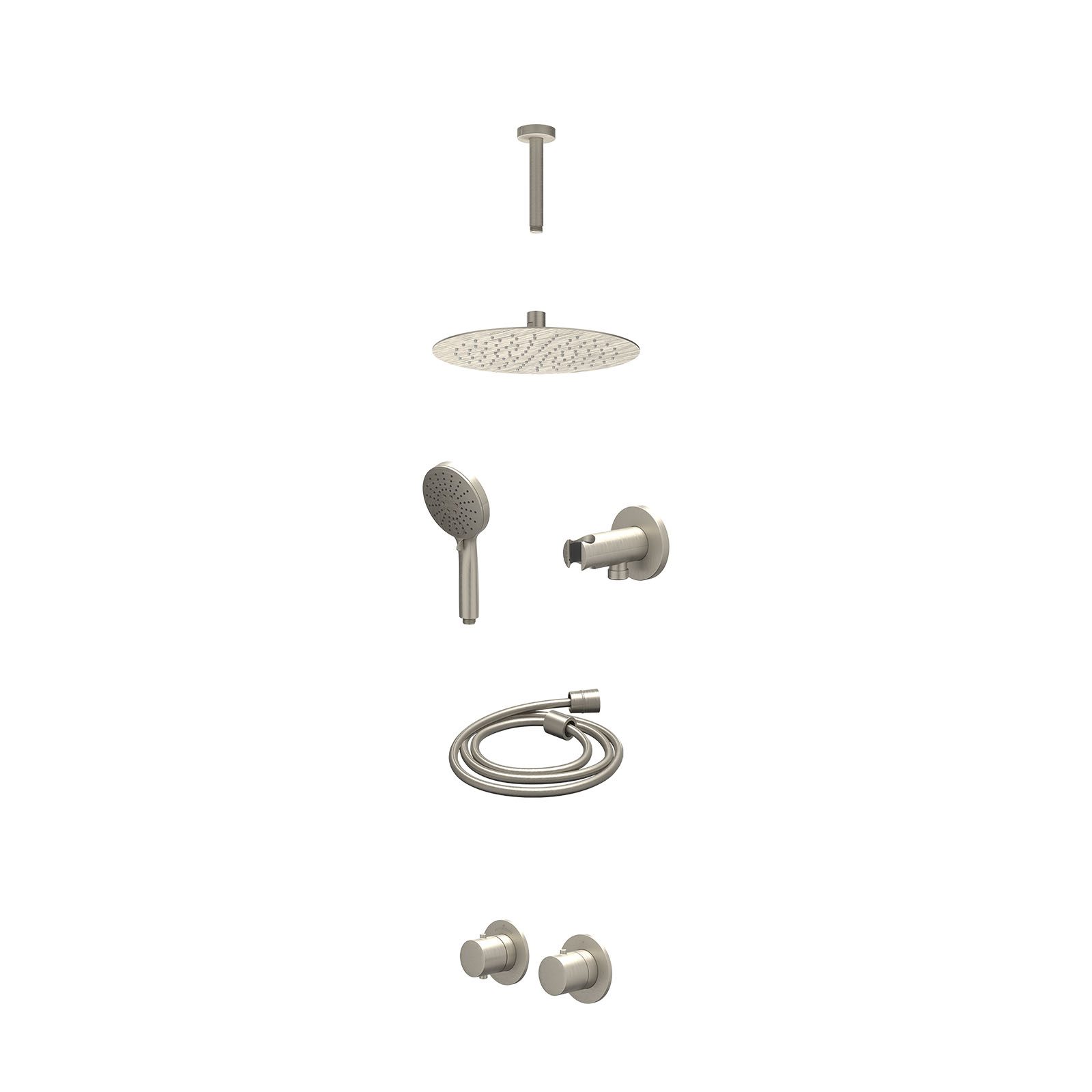 IVY Bond Regendoucheset inbouw symmetry 2-weg - 25cm slim - plafond 15cm - wandhouder - 3-standen - excl. inbouwbox - Geborsteld nickel