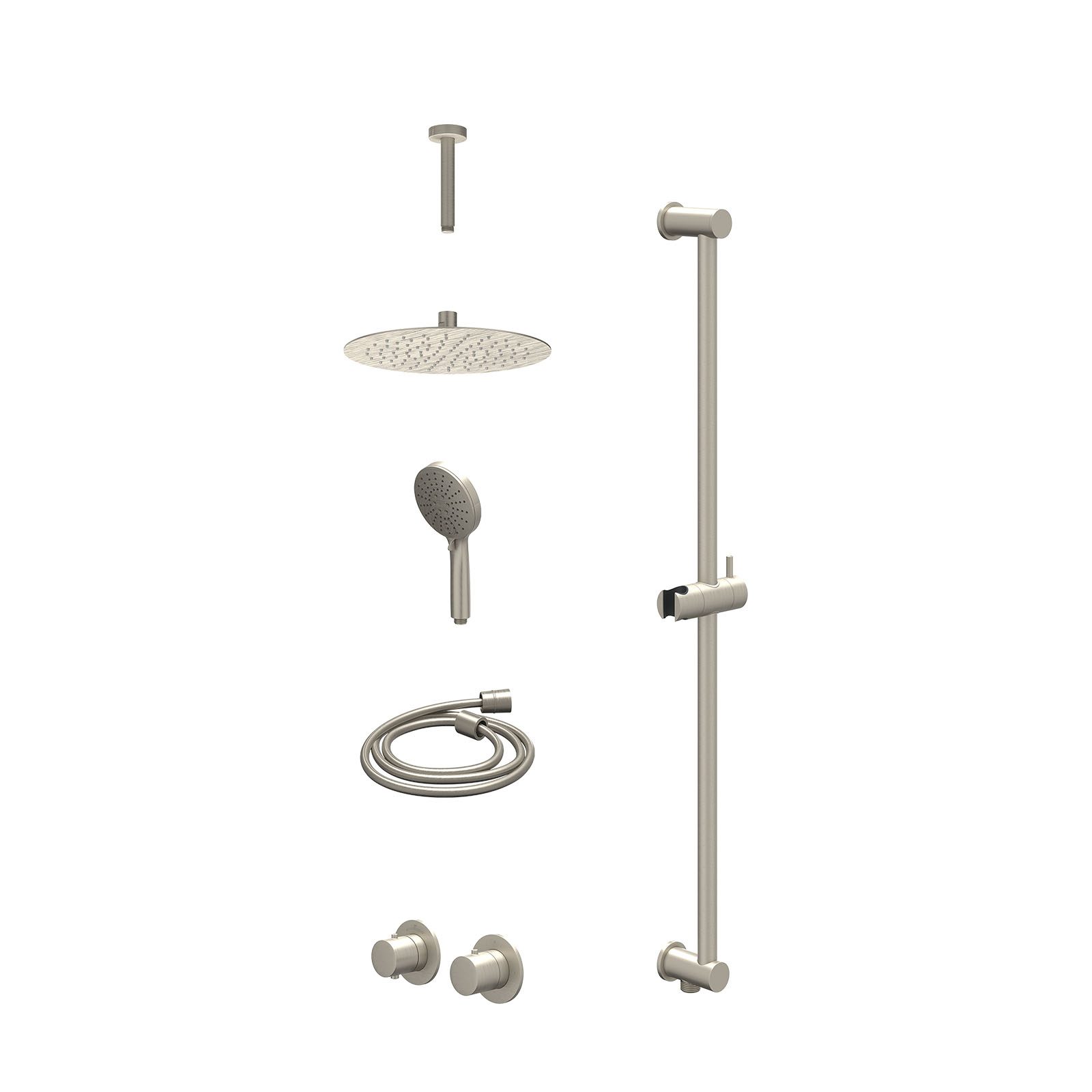 IVY Bond Regendoucheset inbouw symmetry 2-weg - 25cm slim - plafond 15cm - glijstang - 3-standen - excl. inbouwbox - Geborsteld nickel