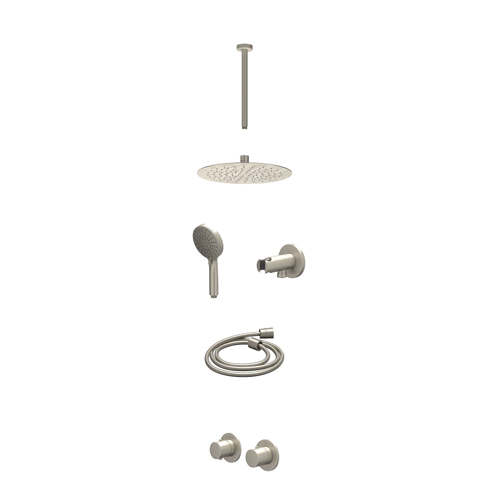 IVY Bond Regendoucheset inbouw symmetry 2-weg - 25cm slim - plafond 30cm - wandhouder - 3-standen - excl. inbouwbox - Geborsteld nickel