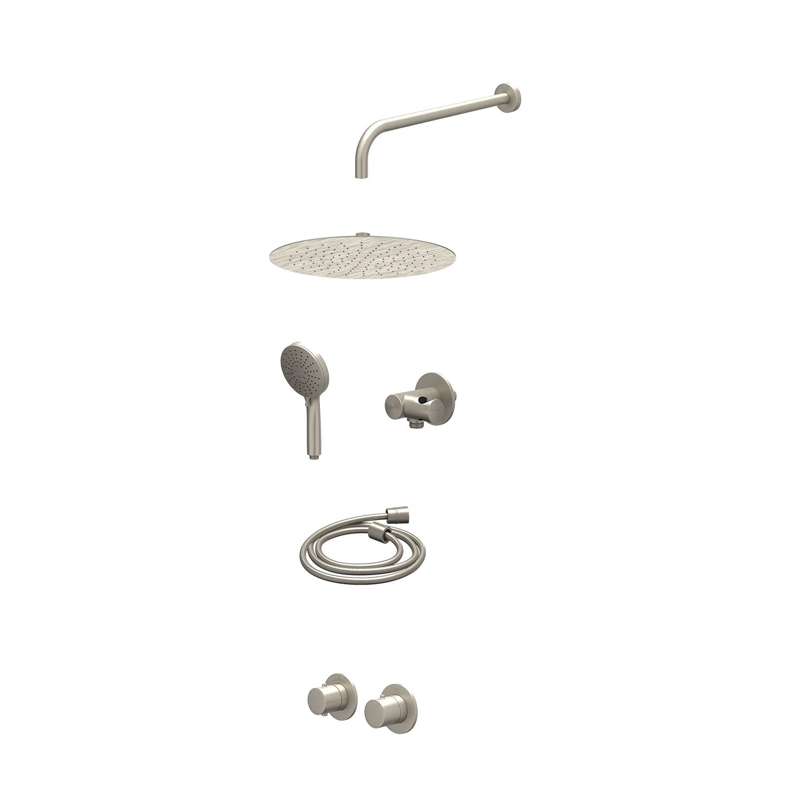 IVY Bond Regendoucheset inbouw symmetry 2-weg - 30cm slim - wandarm 40cm - verstelbare steun - 3-standen - excl. inbouwbox - Geborsteld nickel