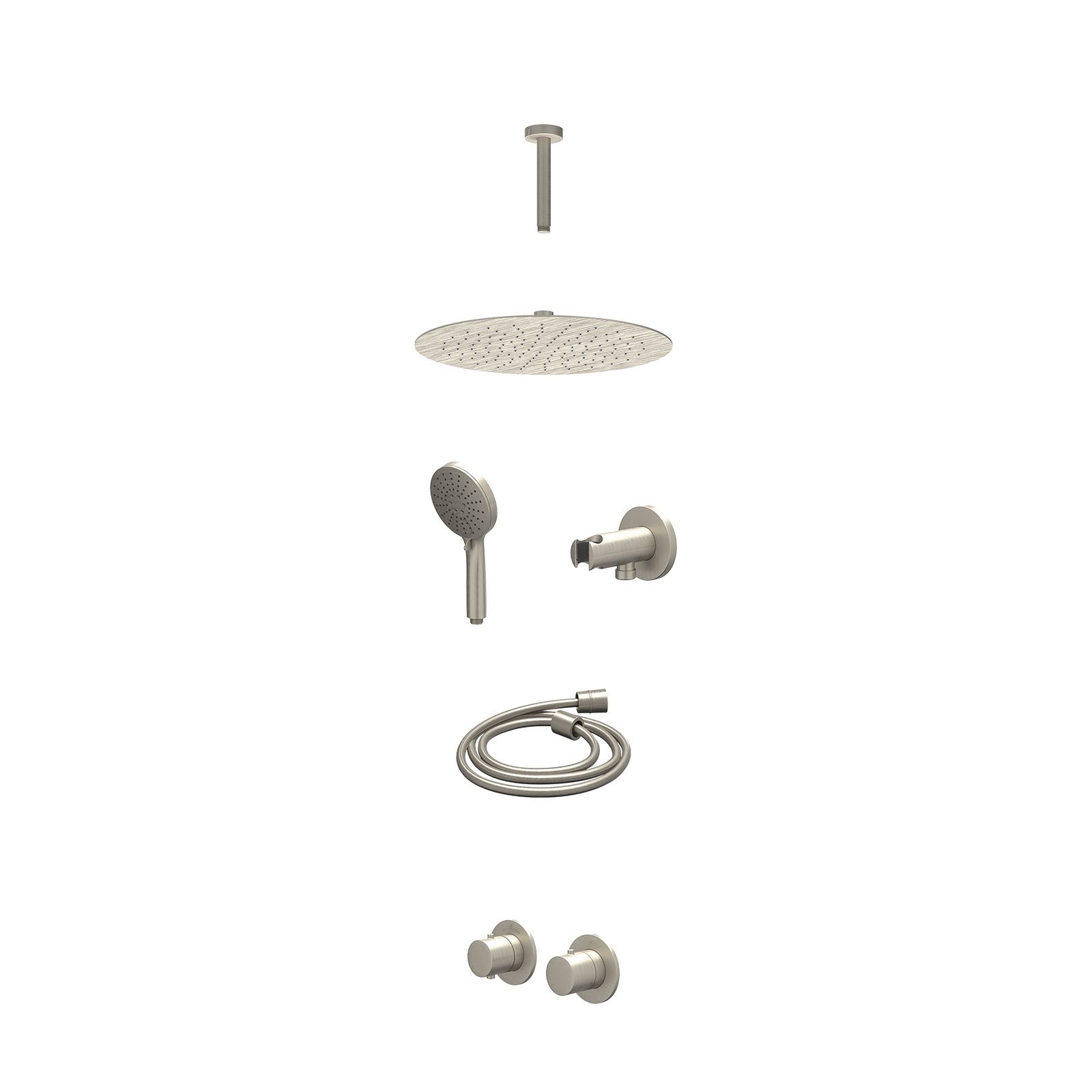 IVY Bond Regendoucheset inbouw symmetry 2-weg - 30cm slim - plafond 15cm - wandhouder - 3-standen - excl. inbouwbox - Geborsteld nickel