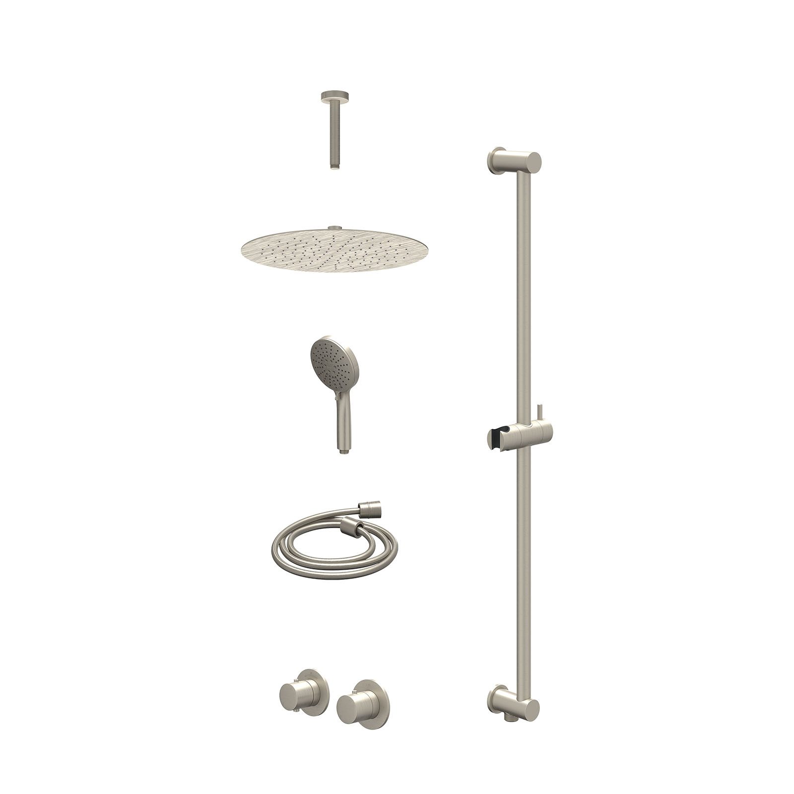 IVY Bond Regendoucheset inbouw symmetry 2-weg - 30cm slim - plafond 15cm - glijstang - 3-standen - excl. inbouwbox - Geborsteld nickel