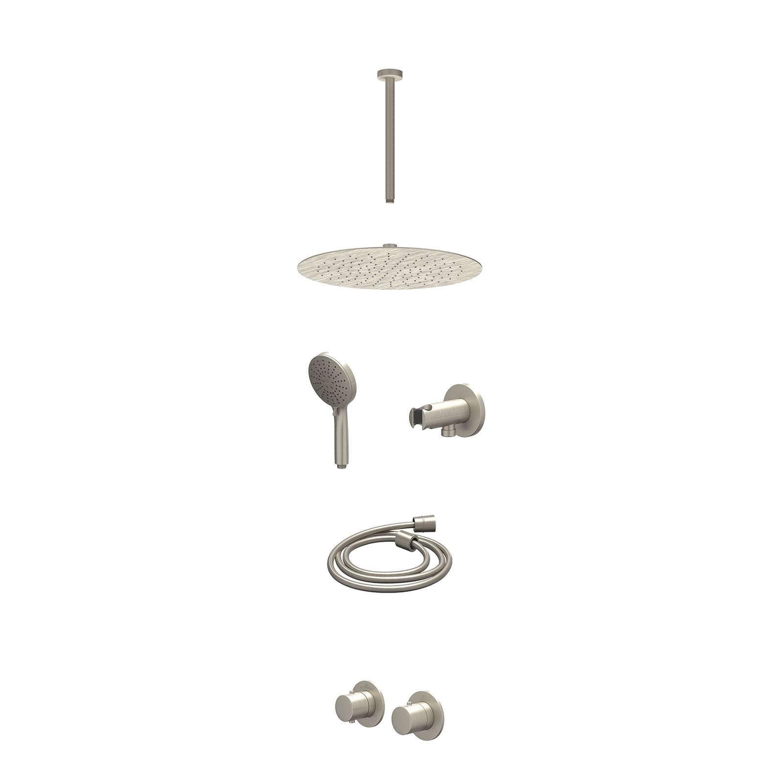 IVY Bond Regendoucheset inbouw symmetry 2-weg - 30cm slim - plafond 30cm - wandhouder - 3-standen - excl. inbouwbox - Geborsteld nickel
