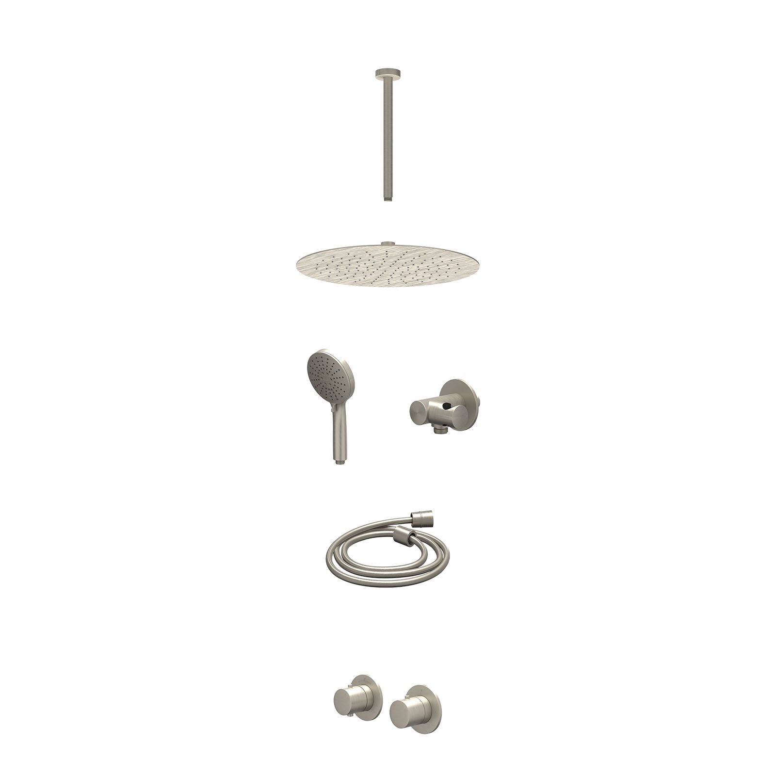 IVY Bond Regendoucheset inbouw symmetry 2-weg - 30cm slim - plafond 30cm - verstelbare steun - 3-standen - excl. inbouwbox - Geborsteld nickel