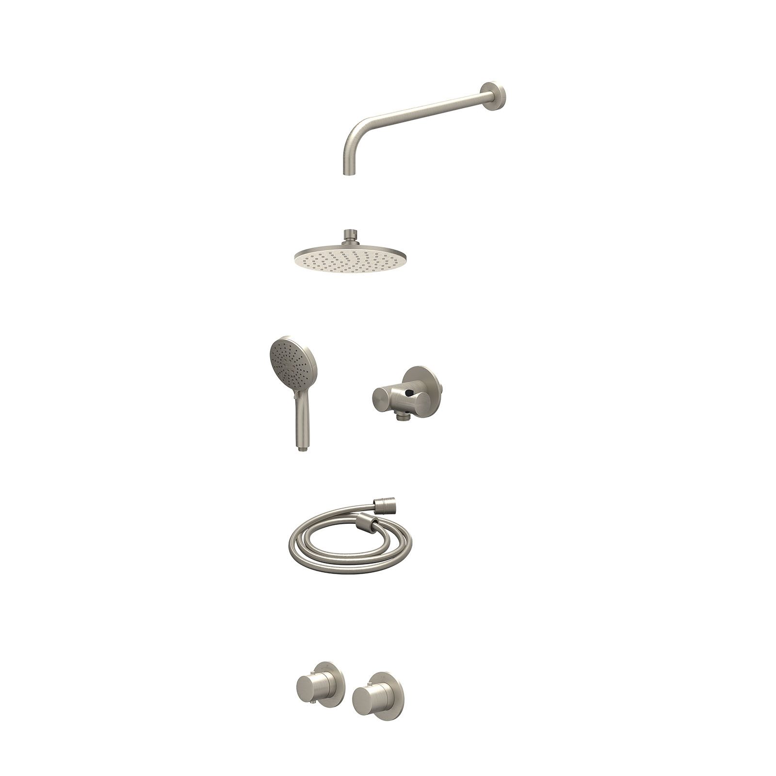 IVY Bond Regendoucheset inbouw symmetry 2-weg - 20cm medium - wandarm 40cm - verstelbare steun - 3-standen - excl. inbouwbox - Geborsteld nickel
