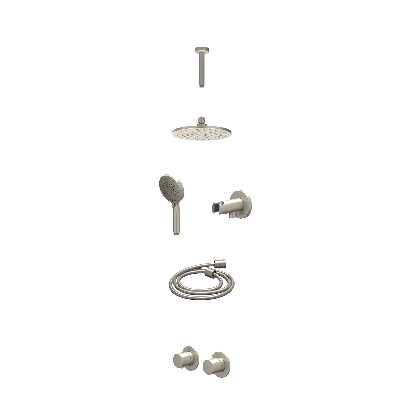 IVY Bond Regendoucheset inbouw symmetry 2-weg - 20cm medium - plafond 15cm - wandhouder - 3-standen - excl. inbouwbox - Geborsteld nickel