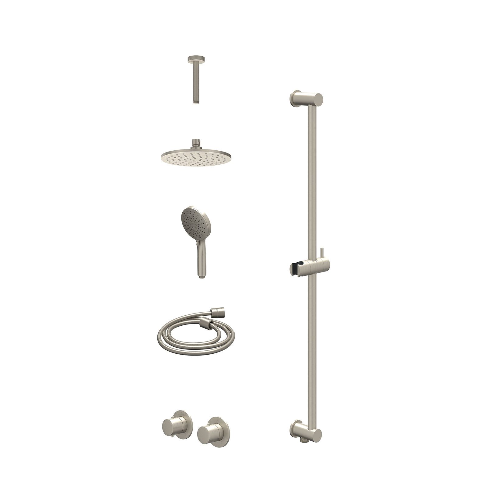 IVY Bond Regendoucheset inbouw symmetry 2-weg - 20cm medium - plafond 15cm - glijstang - 3-standen - excl. inbouwbox - Geborsteld nickel