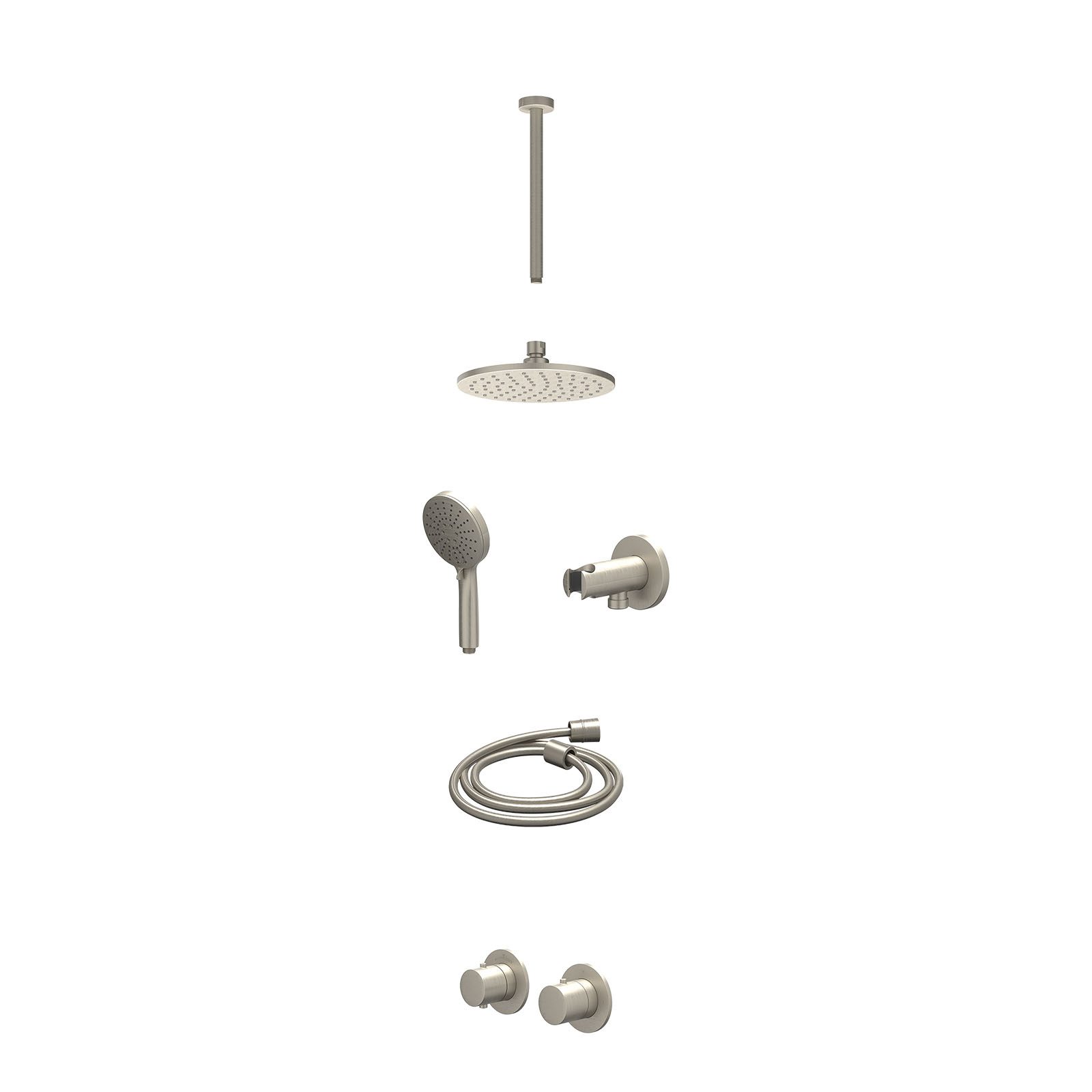 IVY Bond Regendoucheset inbouw symmetry 2-weg - 20cm medium - plafond 30cm - wandhouder - 3-standen - excl. inbouwbox - Geborsteld nickel