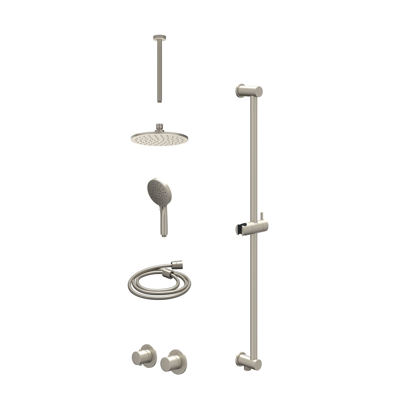 IVY Bond Regendoucheset inbouw symmetry 2-weg - 20cm medium - plafond 30cm - glijstang - 3-standen - excl. inbouwbox - Geborsteld nickel