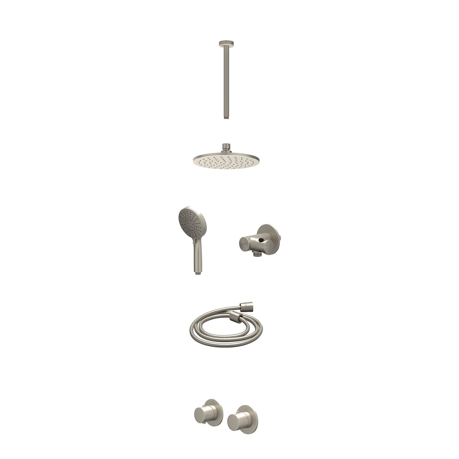 IVY Bond Regendoucheset inbouw symmetry 2-weg - 20cm medium - plafond 30cm - verstelbare steun - 3-standen - excl. inbouwbox - Geborsteld nickel